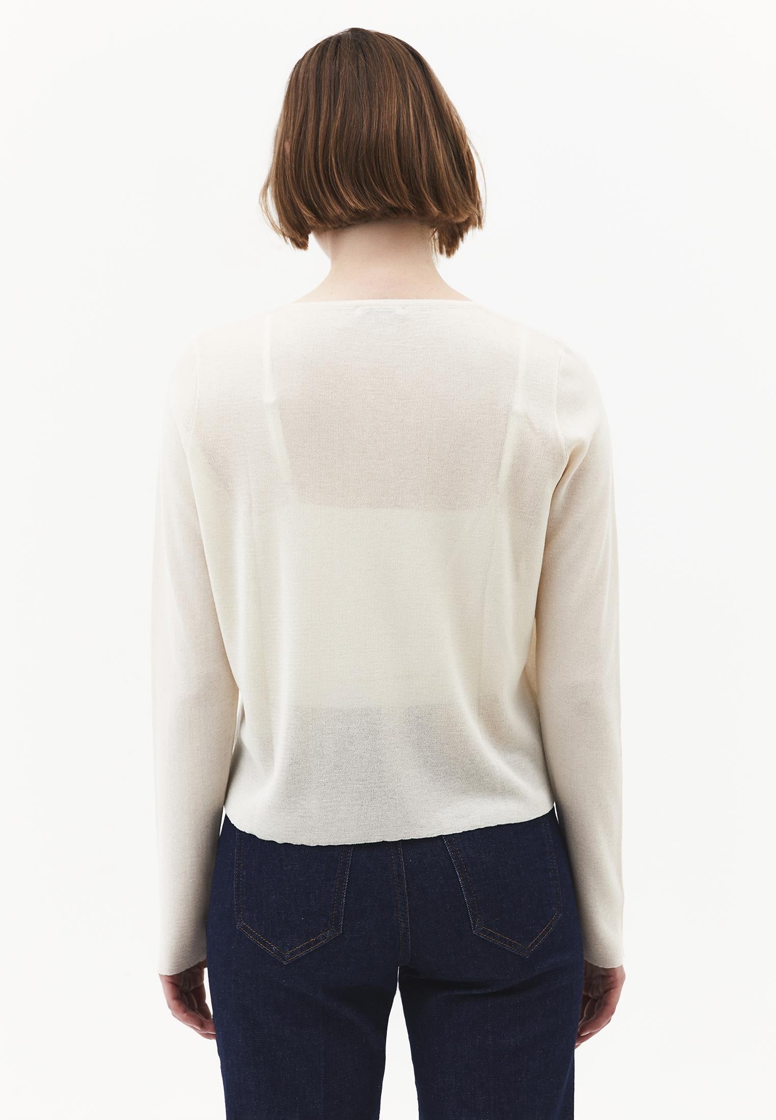 Tie Neckline Cardigan With Crew Neck - TURTLEDOVE
