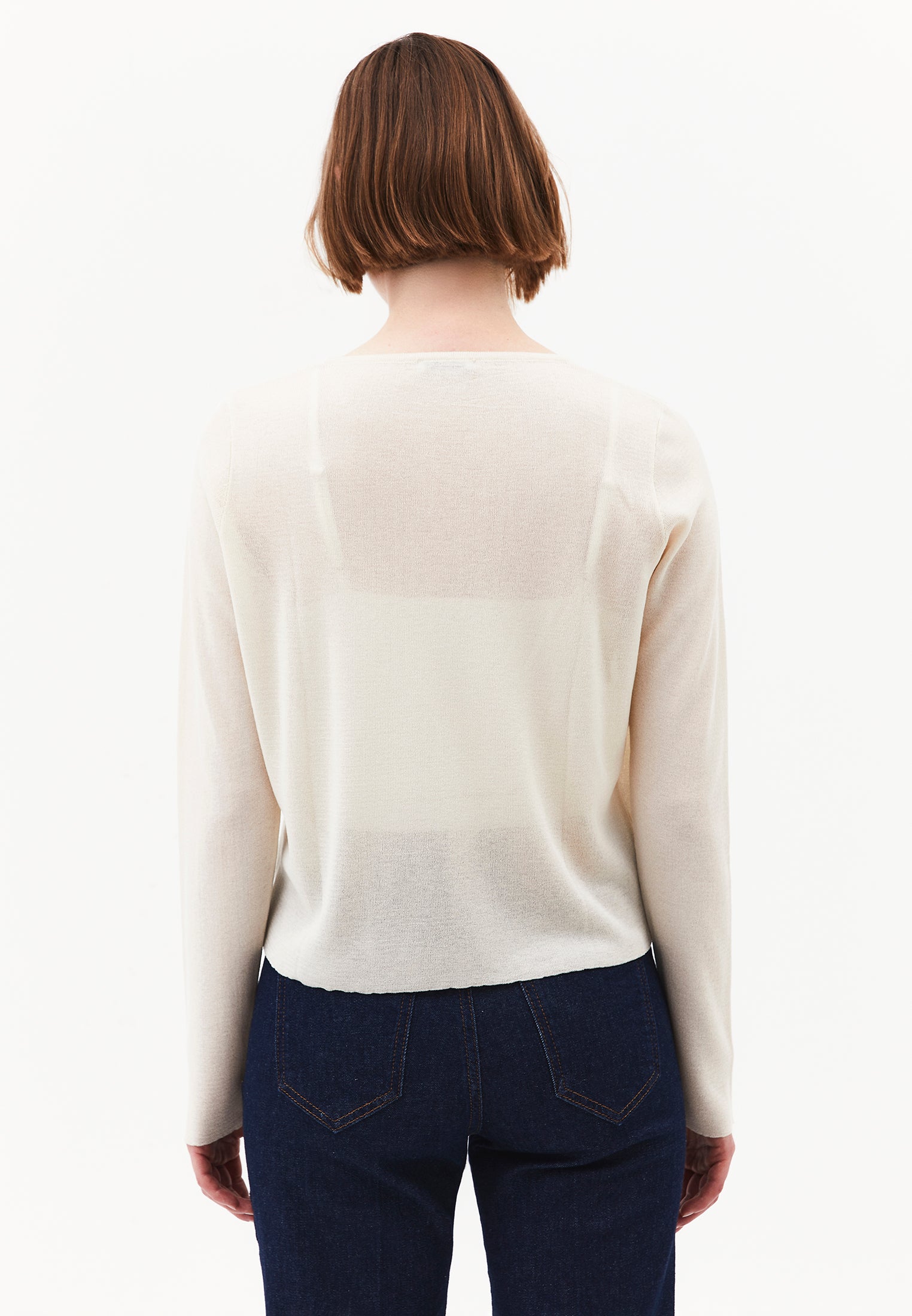 Tie Neckline Cardigan With Crew Neck - TURTLEDOVE
