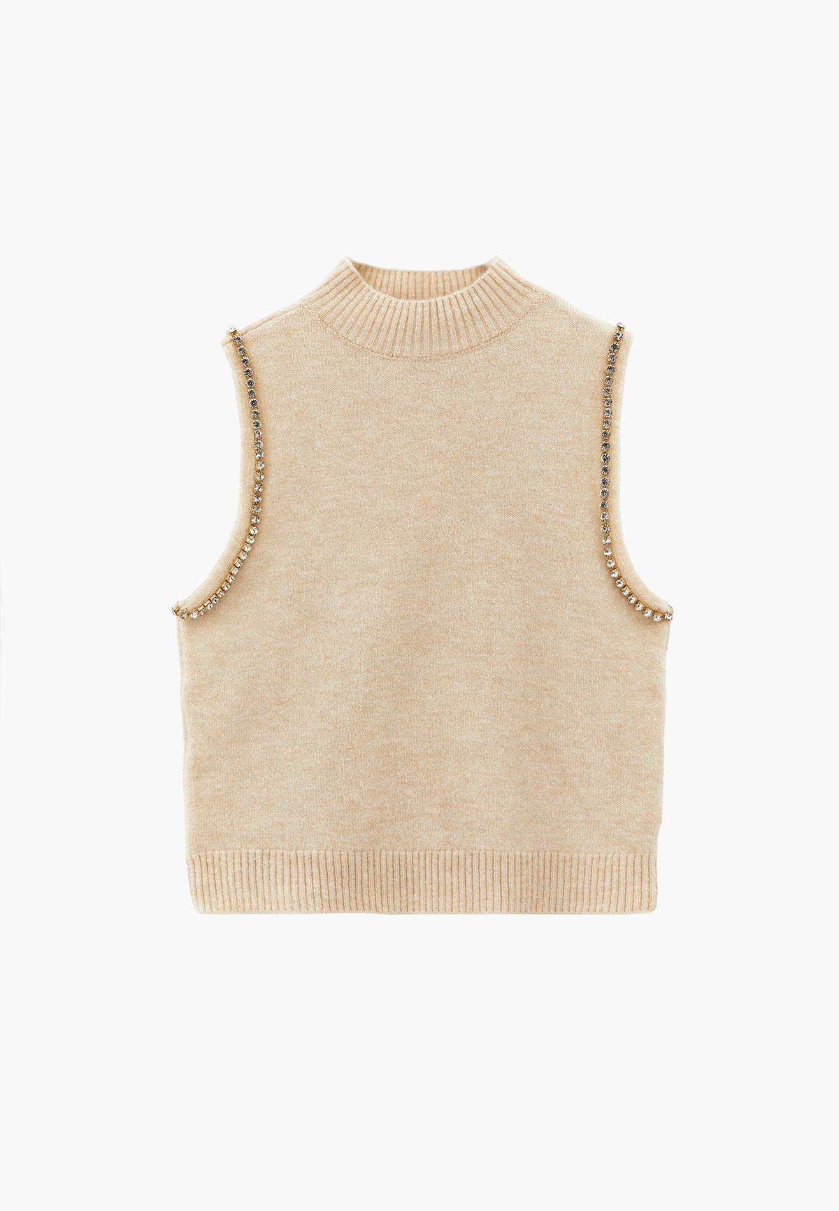 Vest With High Collar And Stone Detail - Cream