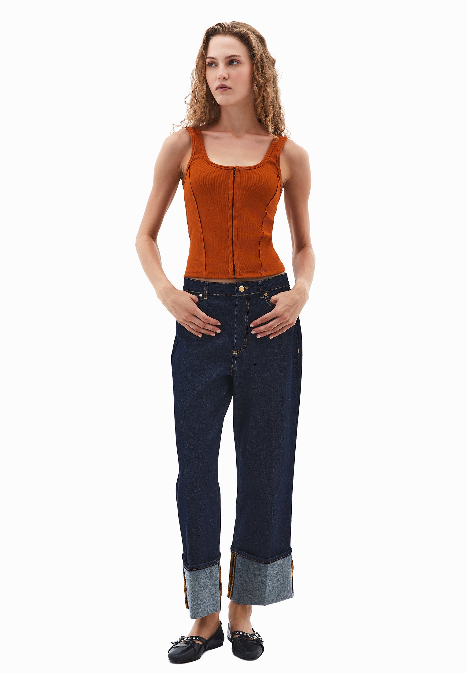 U Neck Bodycon Tank Top - UMBER
