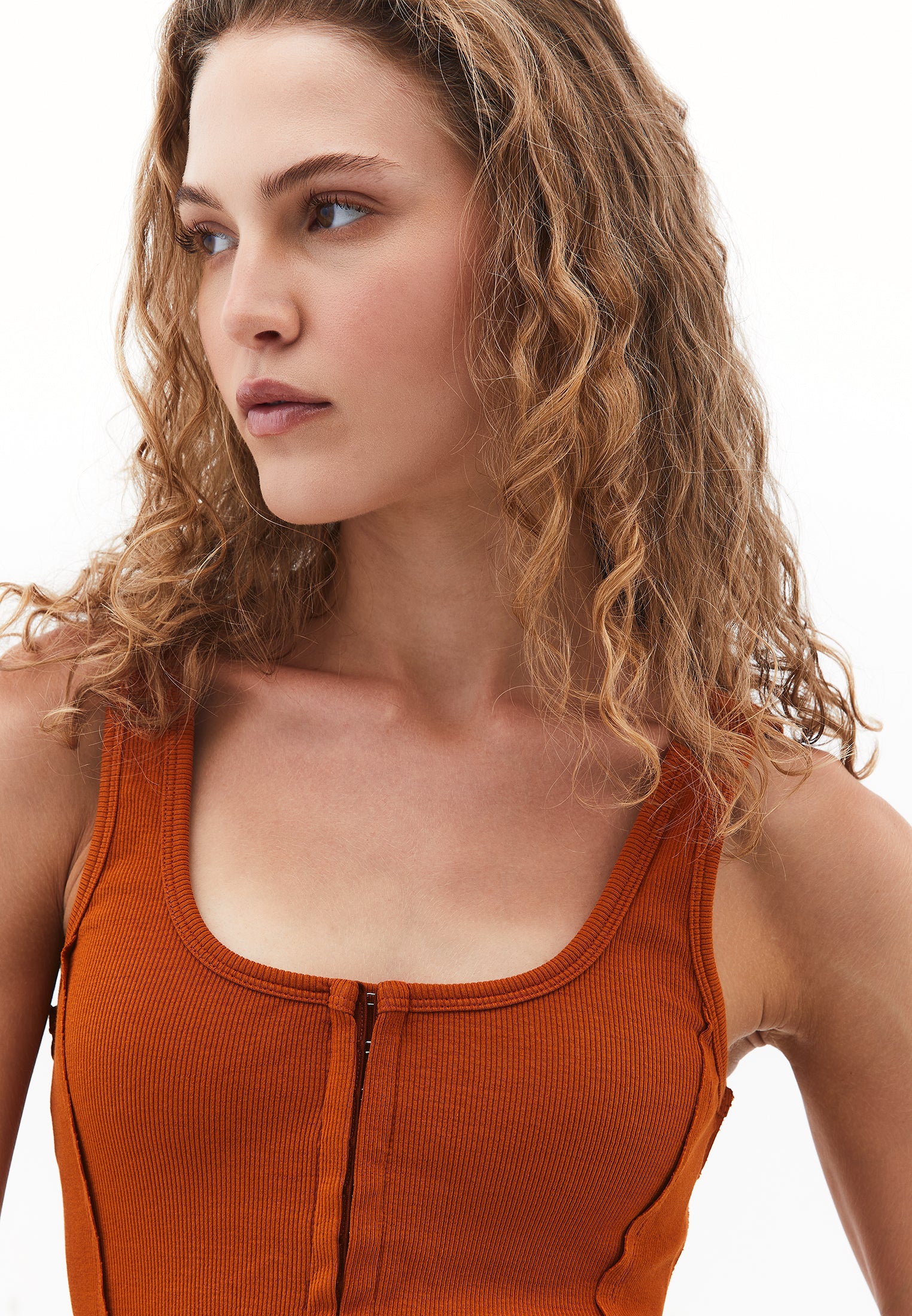 U Neck Bodycon Tank Top - UMBER