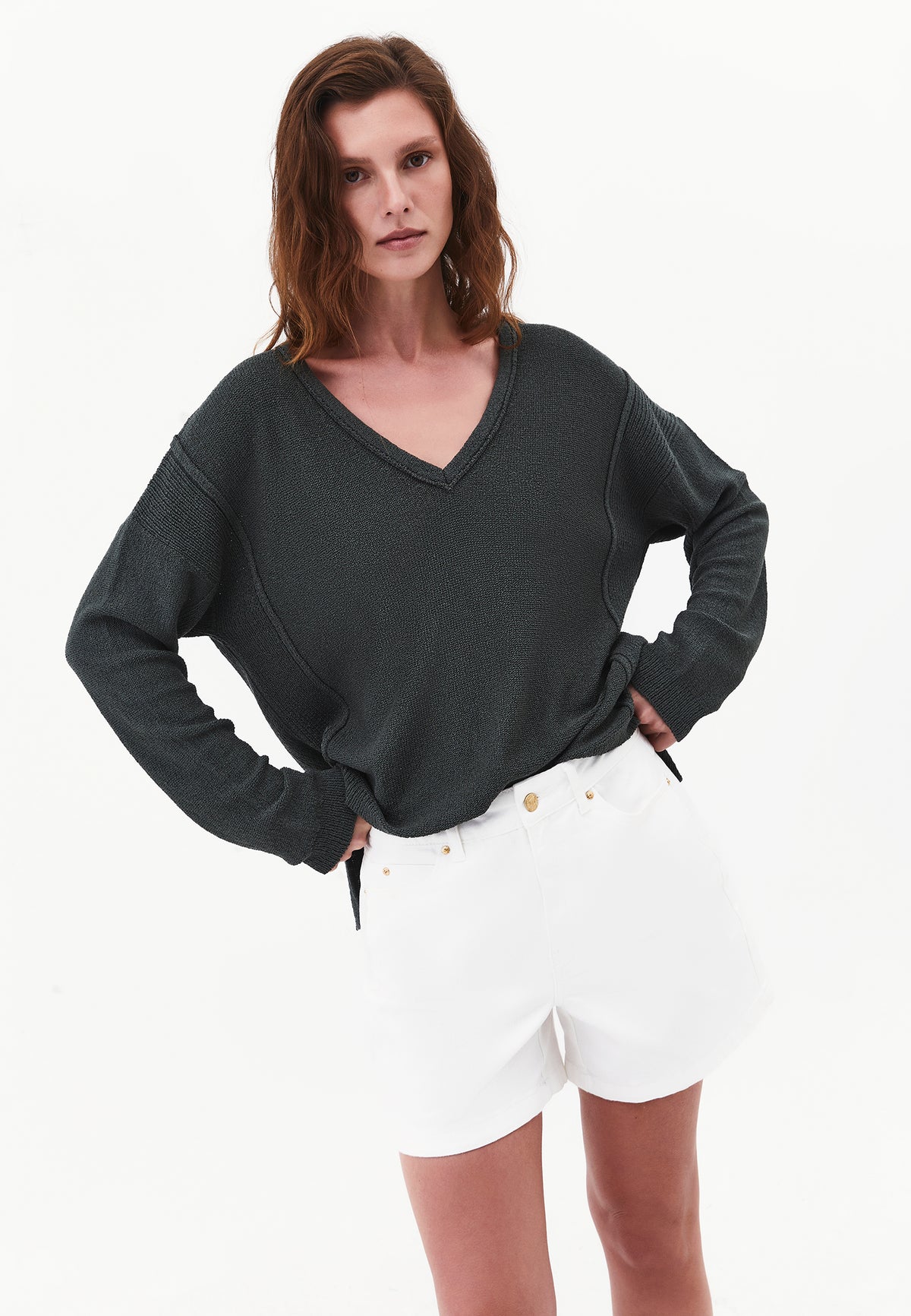Oversize Tunic Sweater V Neck - URBAN CHIC