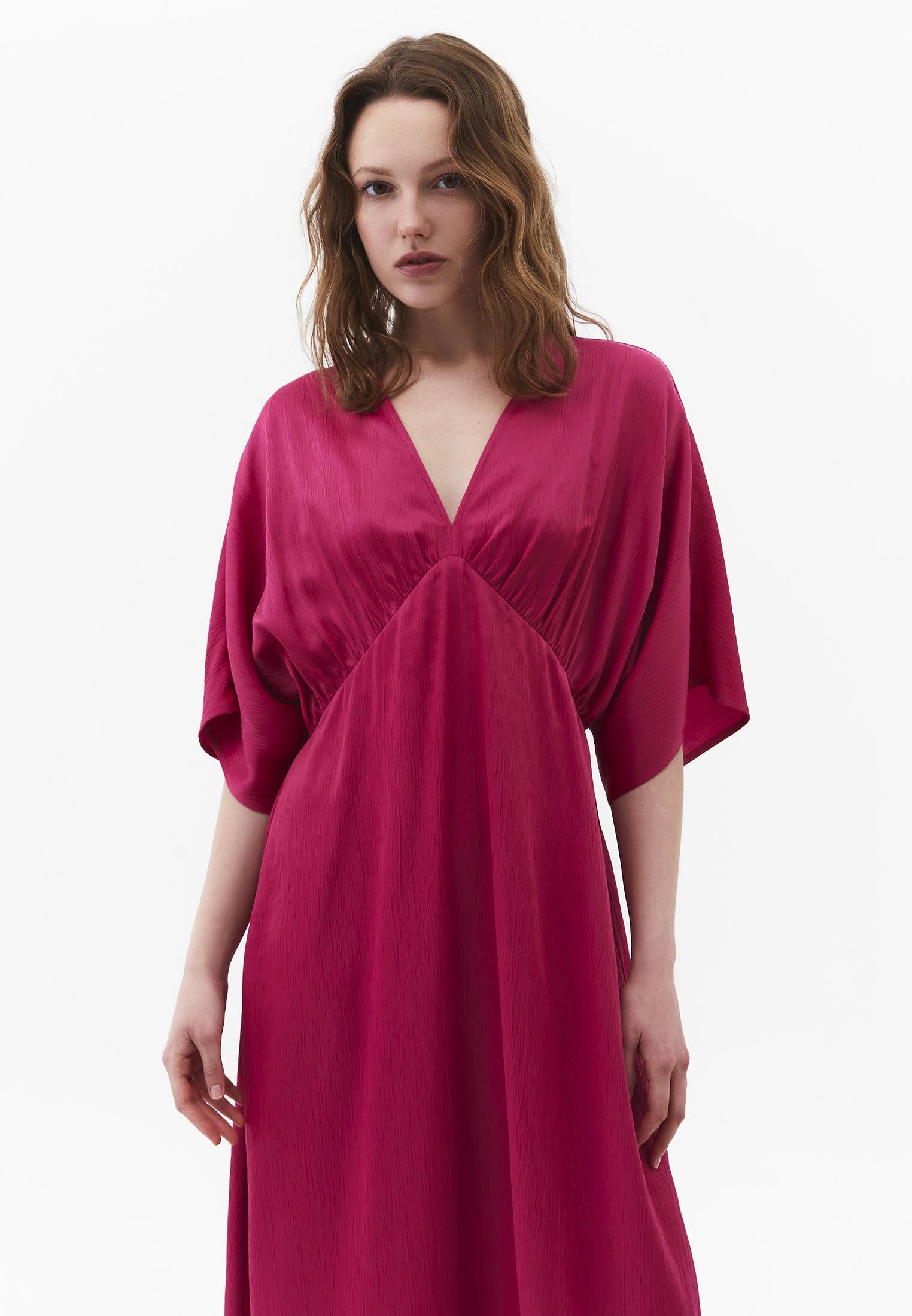 V-Neck Batwing Sleeve Long Dress - VERY BERRY