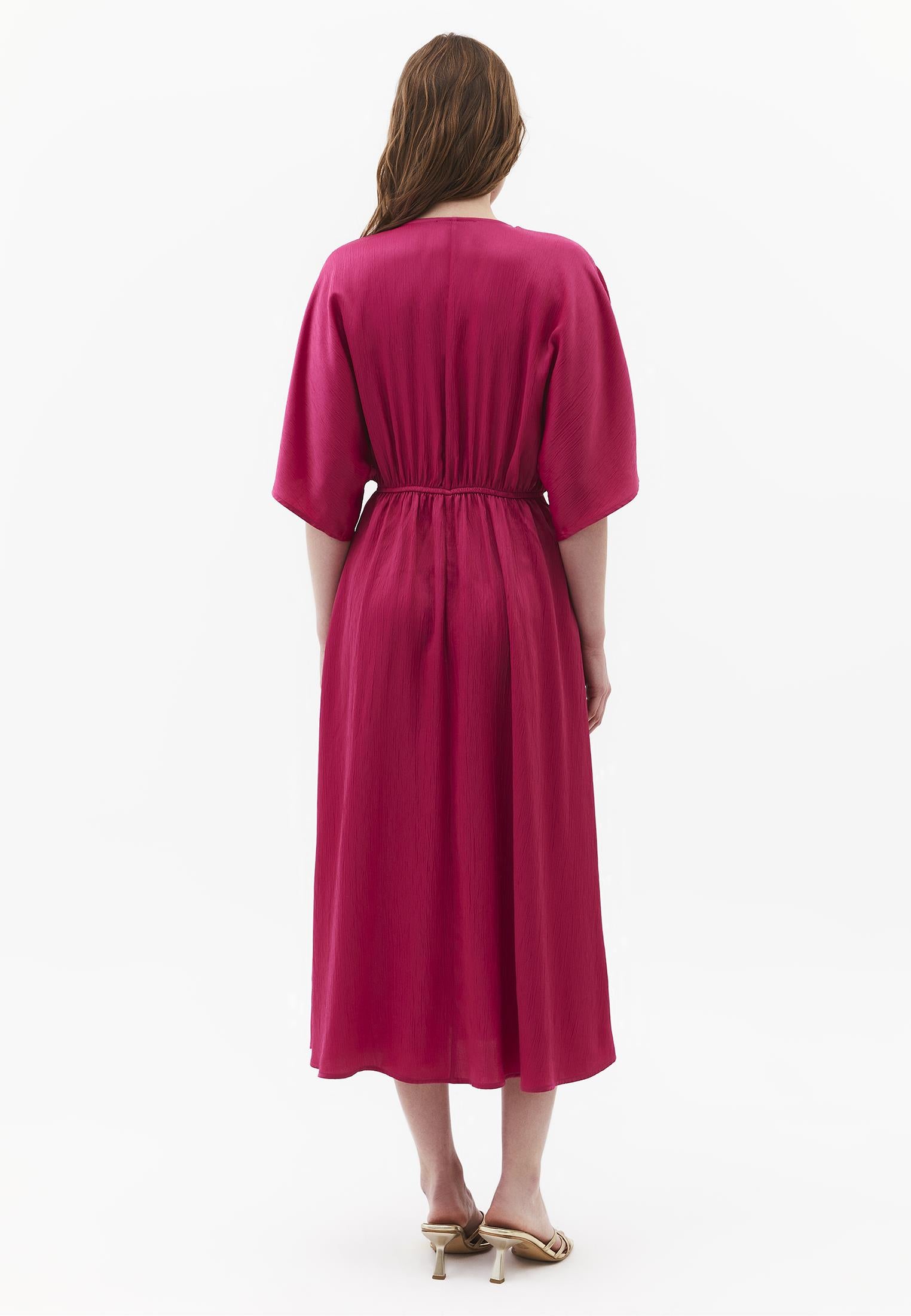 V-Neck Batwing Sleeve Long Dress - VERY BERRY