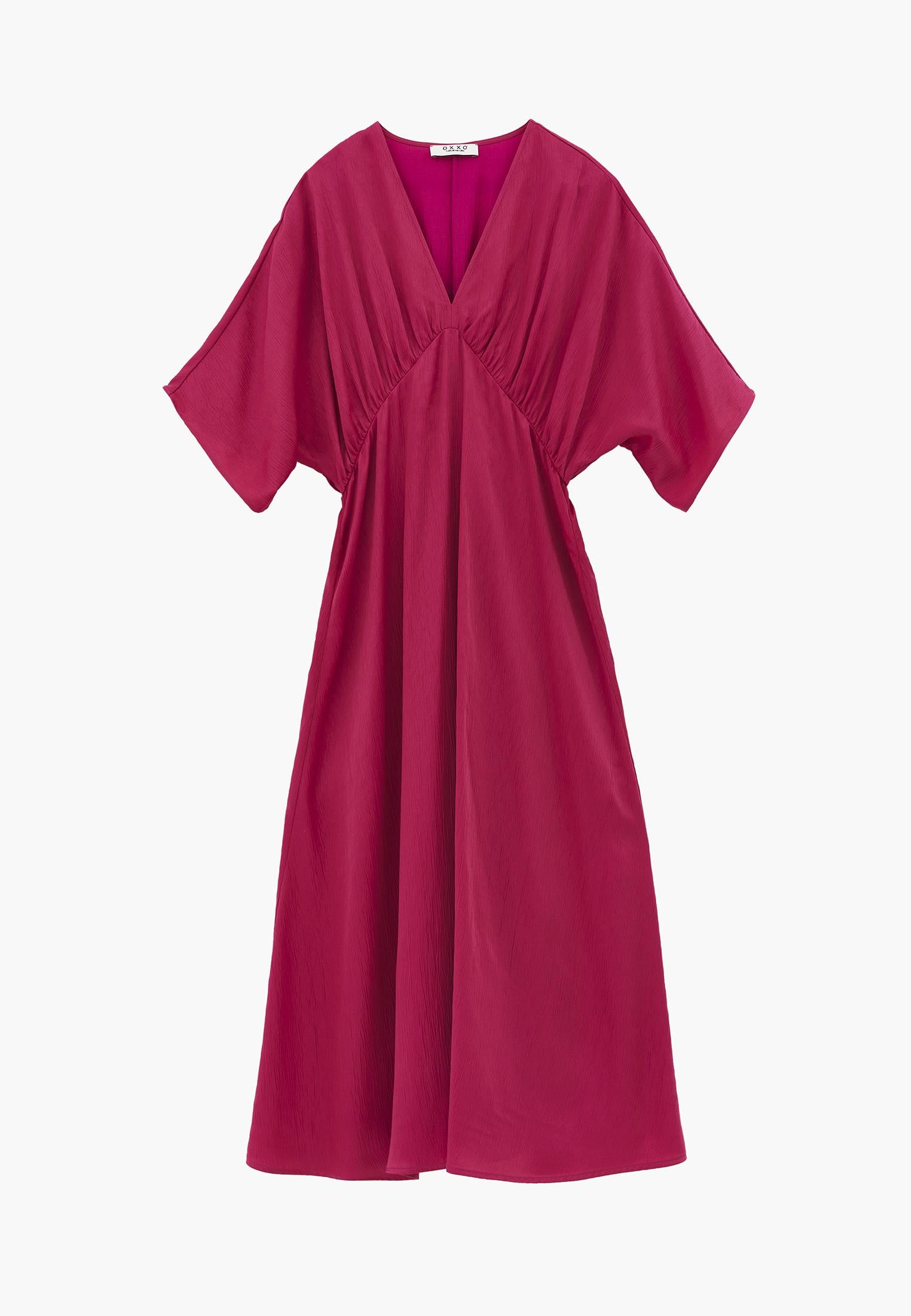 V-Neck Batwing Sleeve Long Dress - VERY BERRY