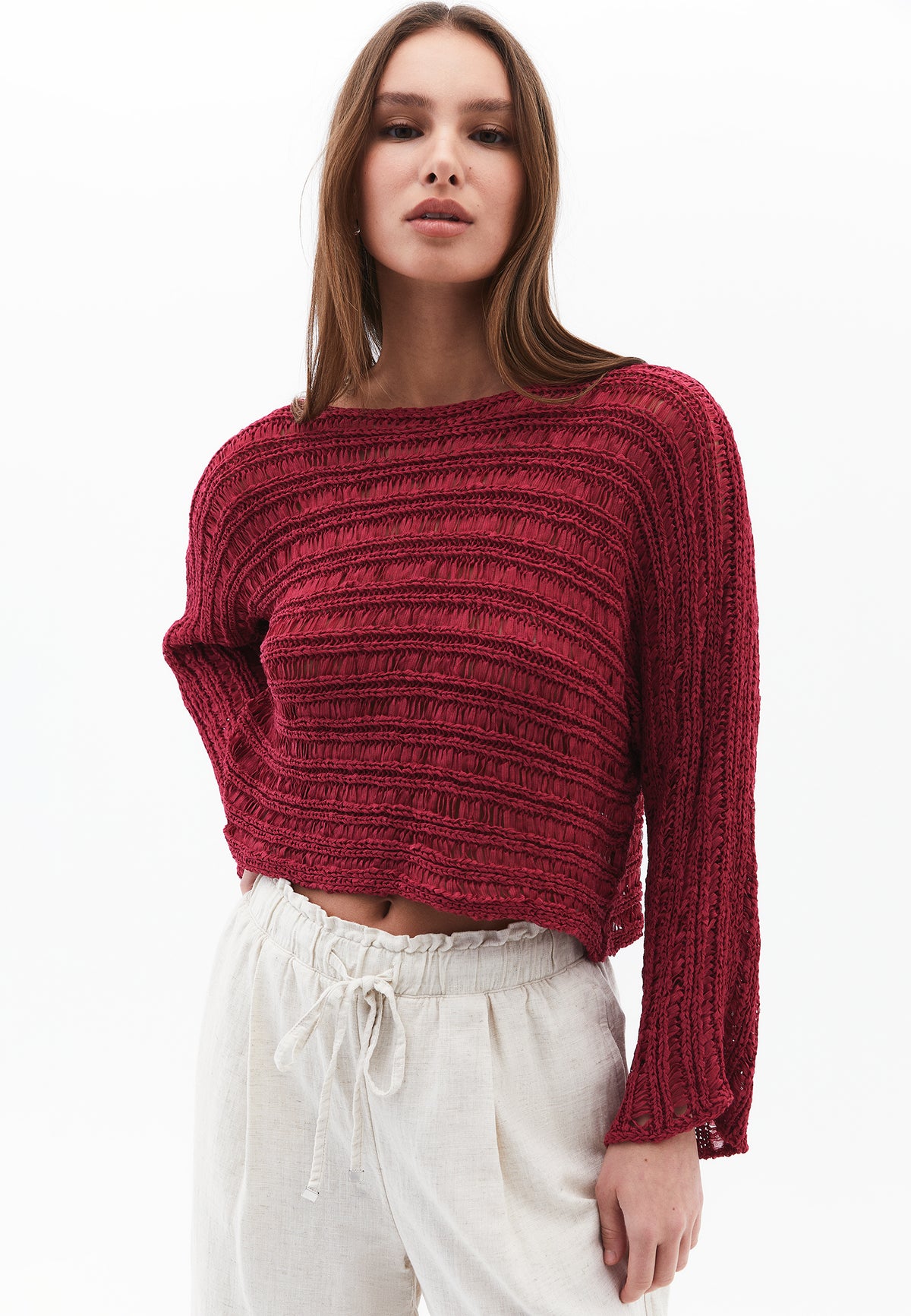 Openwork Boat Neck Pullover - VIVACIOUS