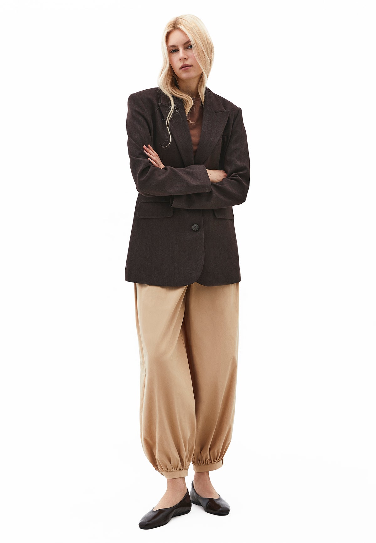 Jogger High Waist Long Trousers - Beige