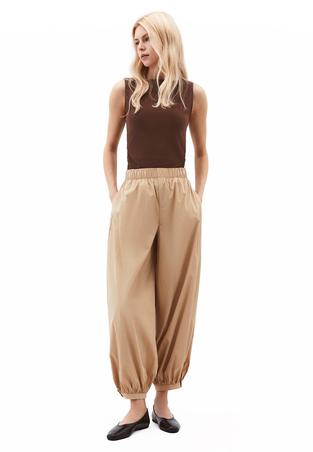 Jogger High Waist Long Trousers - Beige