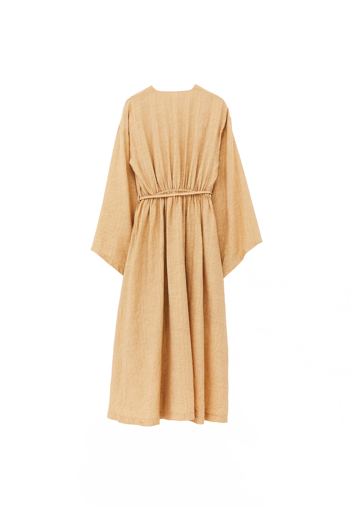 Dress With Tie And Long Sleeves - Beige