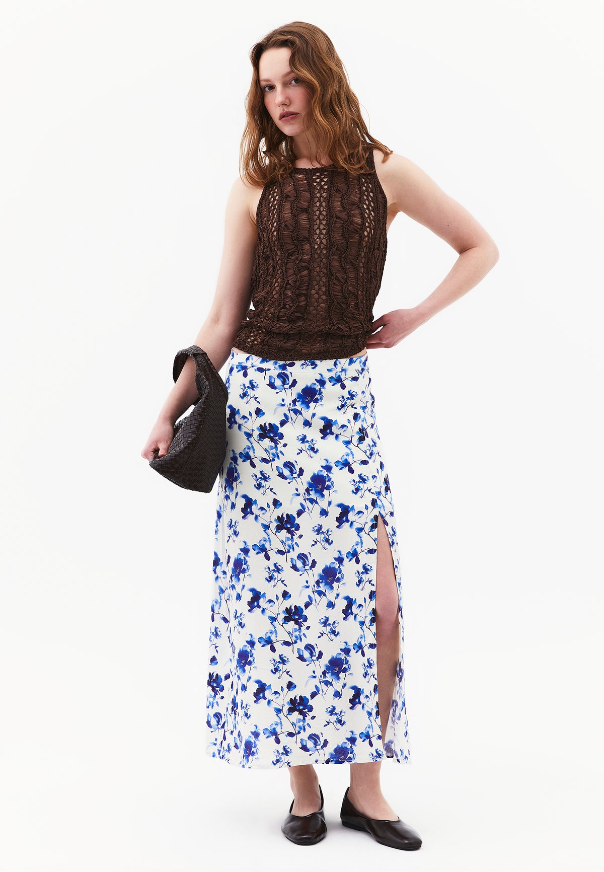 Flare Patterned High Waist Midi Skirt - WATER COLOR PRINT