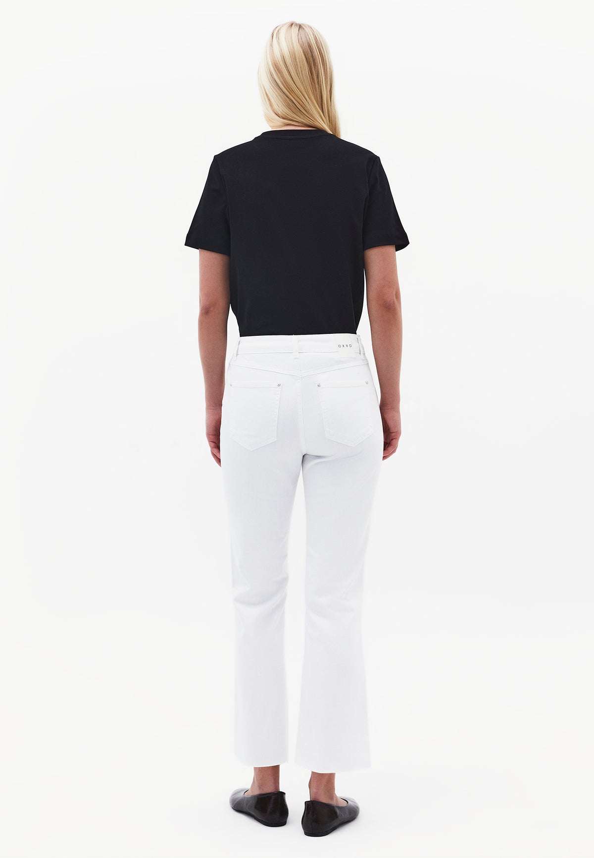 High Waist Spanish Hem Pants With Pocket Detail - WHITE DENIM