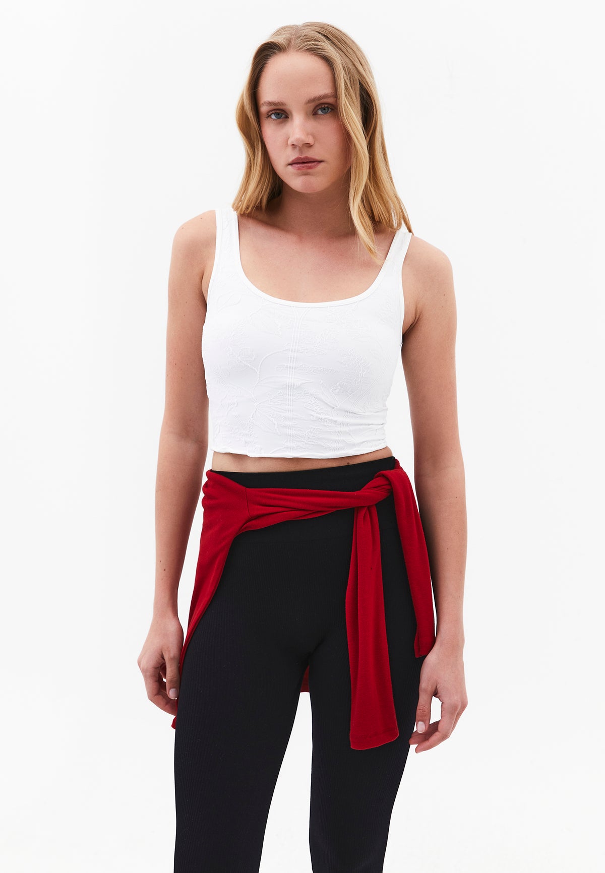 U Neck Sleeveless Cropped Bodycon Tank Top - WHITE
