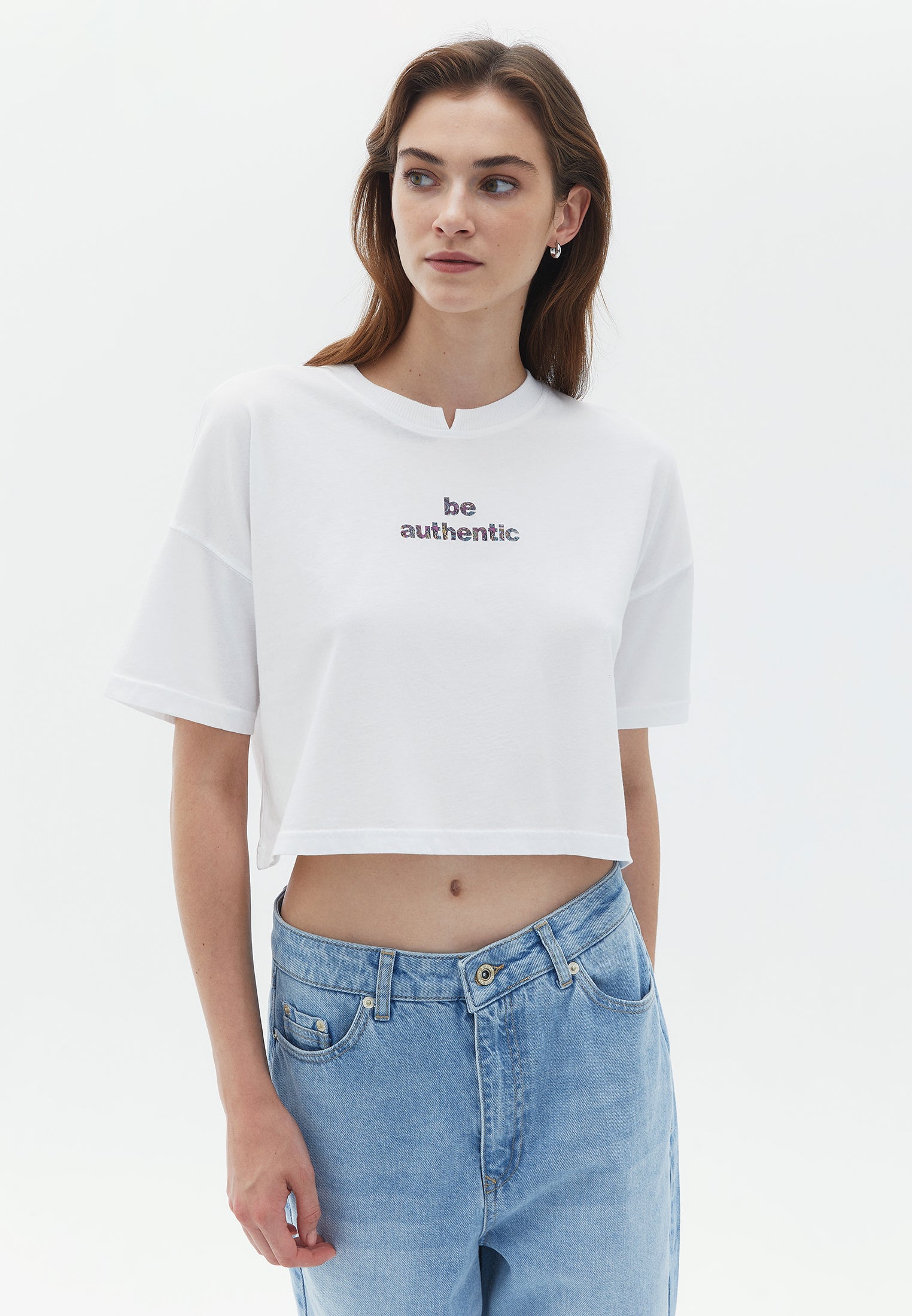 Crew neck cropped t-shirt - WHITE