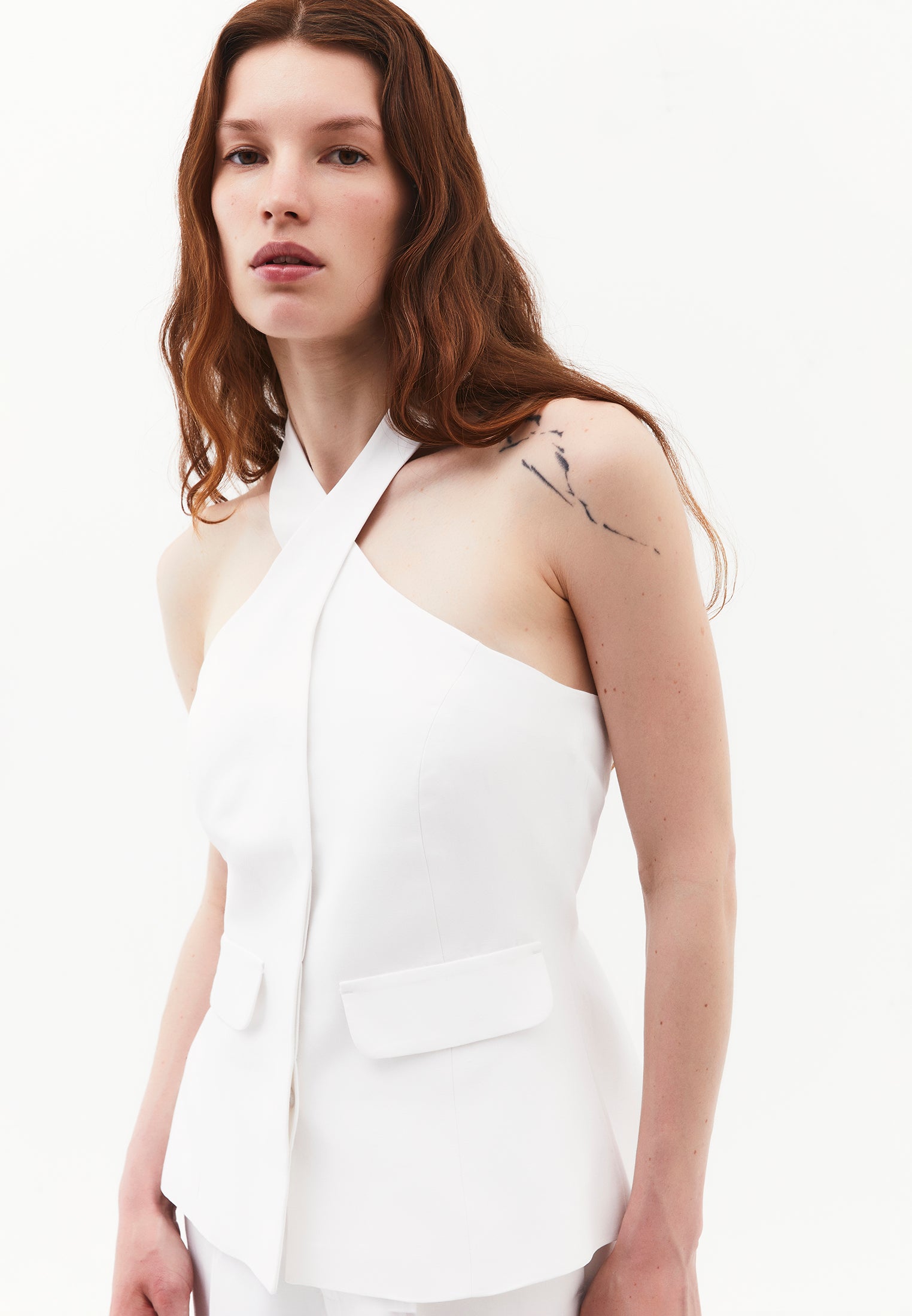 Standard Vest With Belt Detail And Halter Neck - WHITE