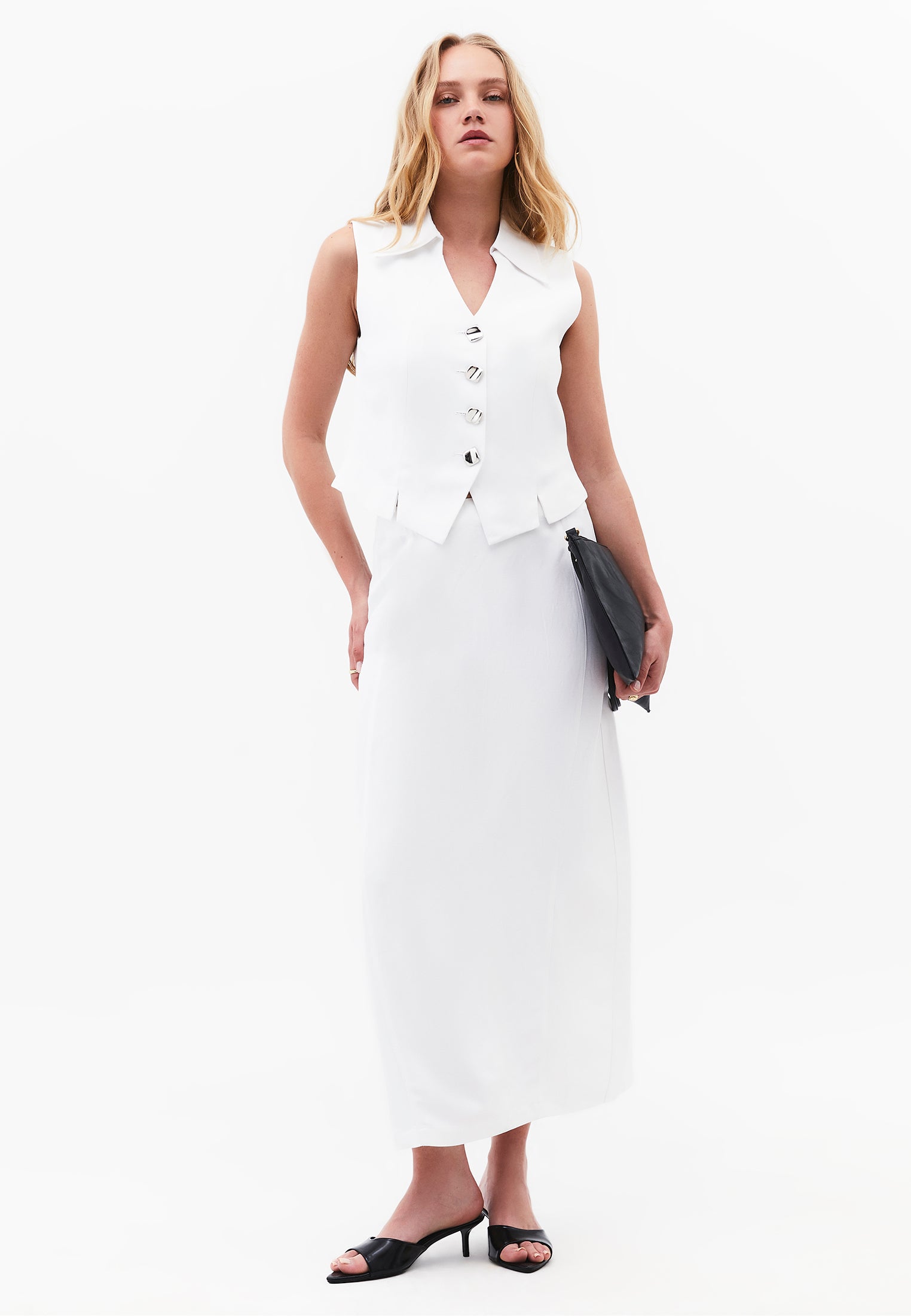 Maxi Skirt With Slit Detail - WHITE