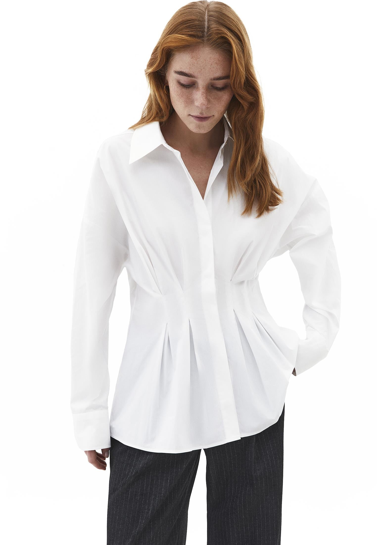 Standard Pleated Shirt With Closed Fit - WHITE