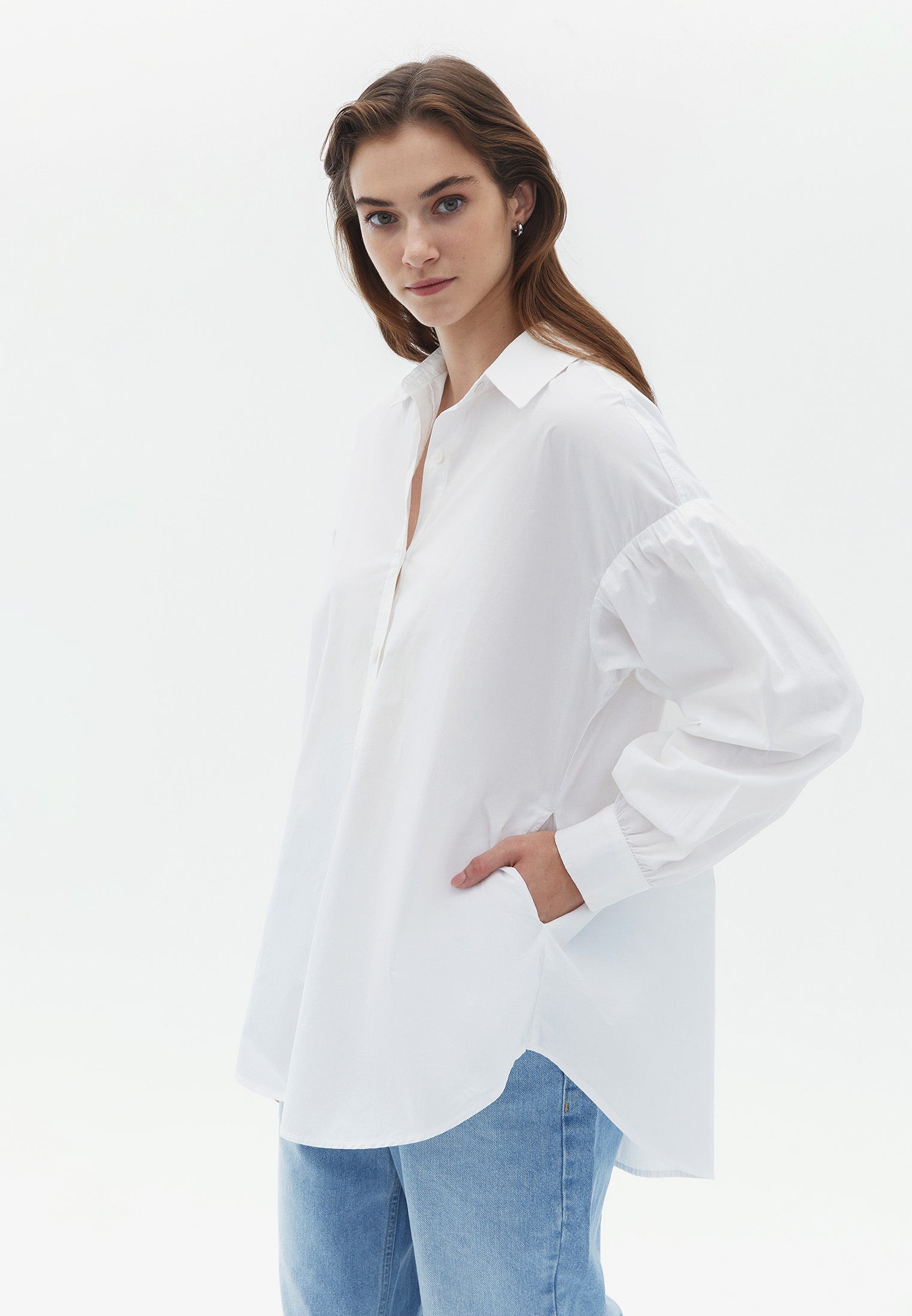 قميص تونيك بجيوب - أبيض