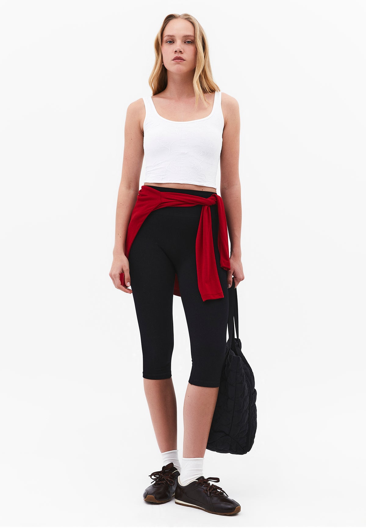 U Neck Sleeveless Cropped Bodycon Tank Top - WHITE