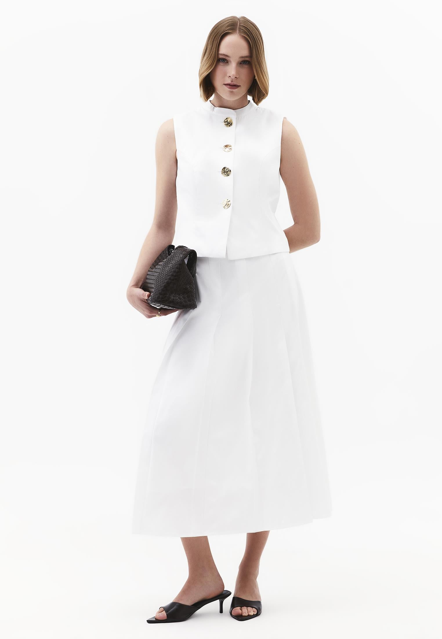 Vest With High Collar And Button Details - WHITE
