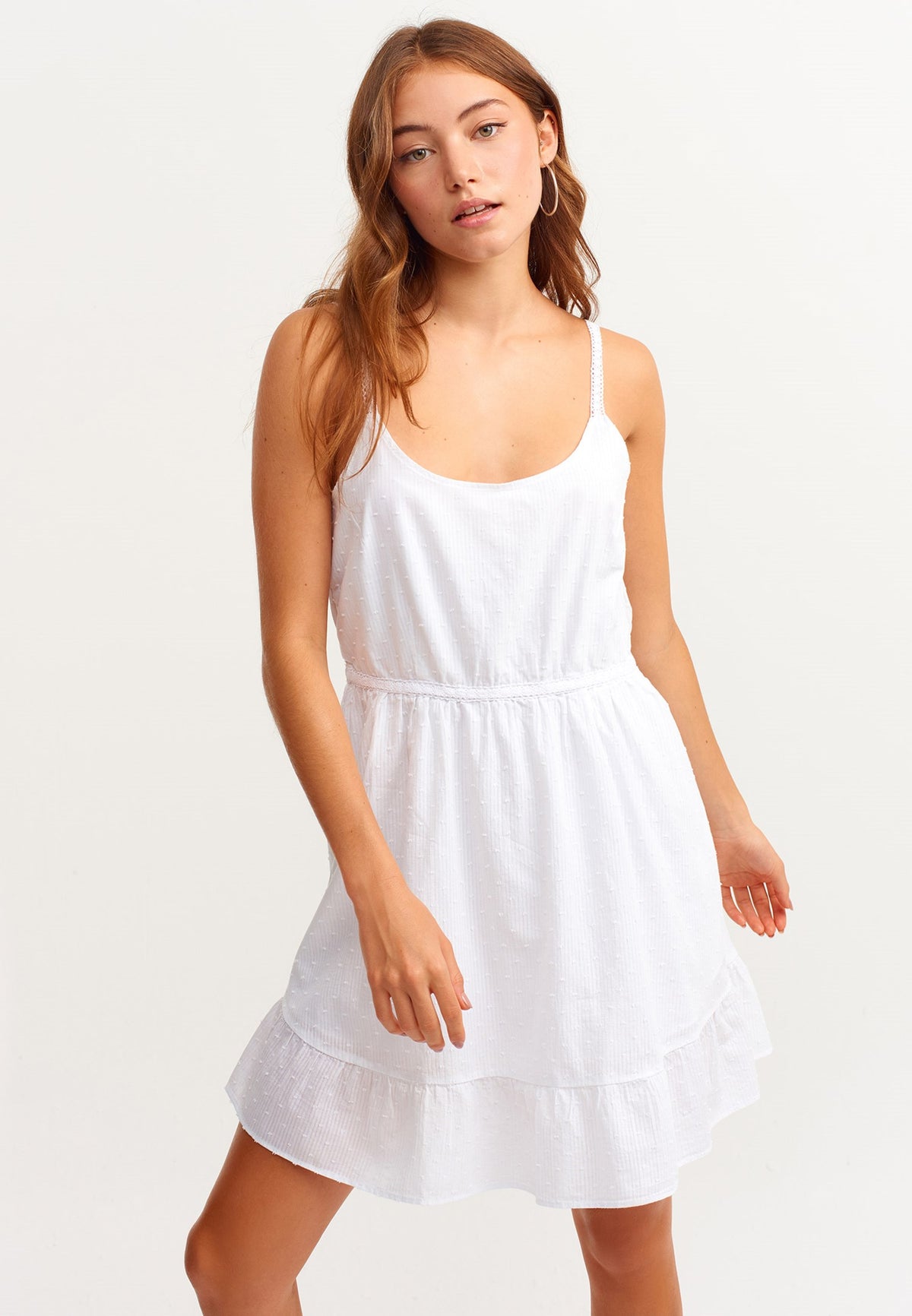 Sleeveless Flared Short Dress - WHITE