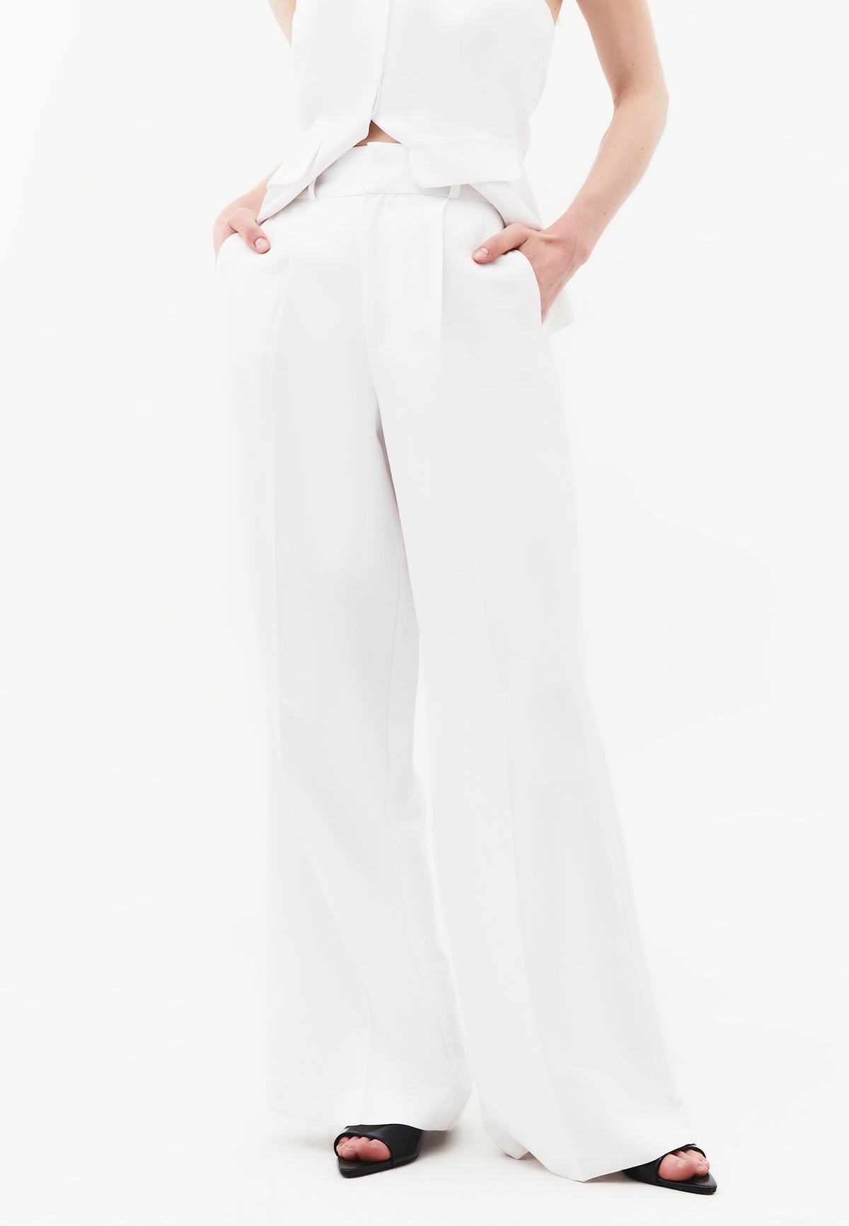 Wide Leg Pleated Ultra High Waist Long Pants - WHITE
