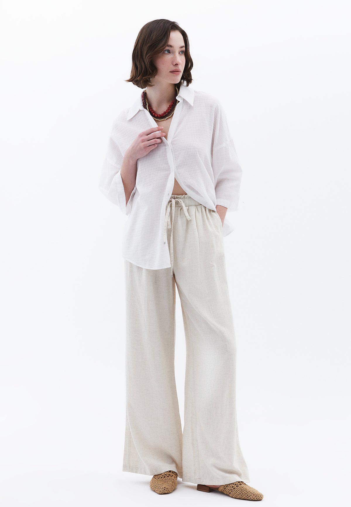 Oversized Shirt With Button Details - White