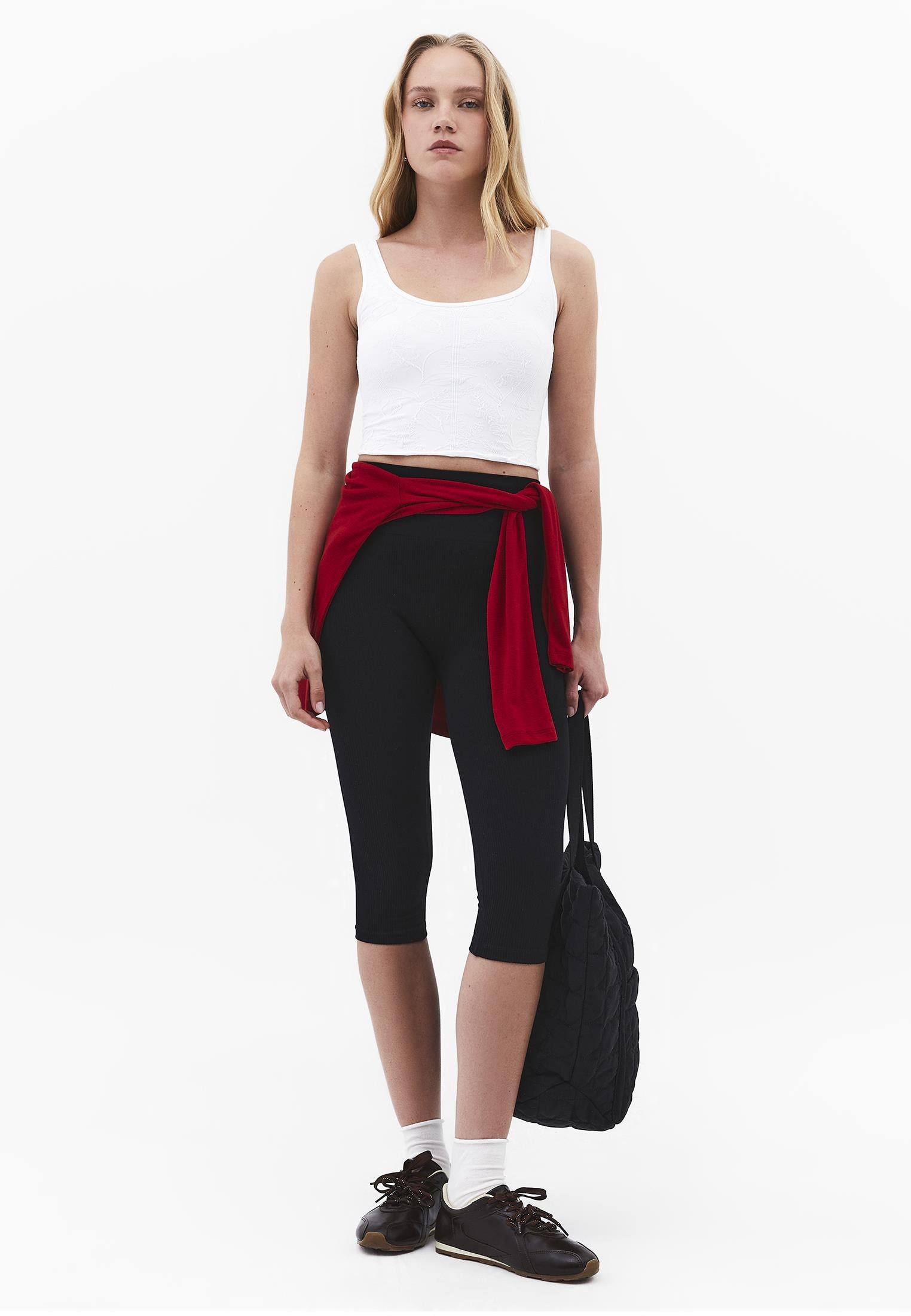 U Neck Sleeveless Cropped Bodycon Tank Top - WHITE
