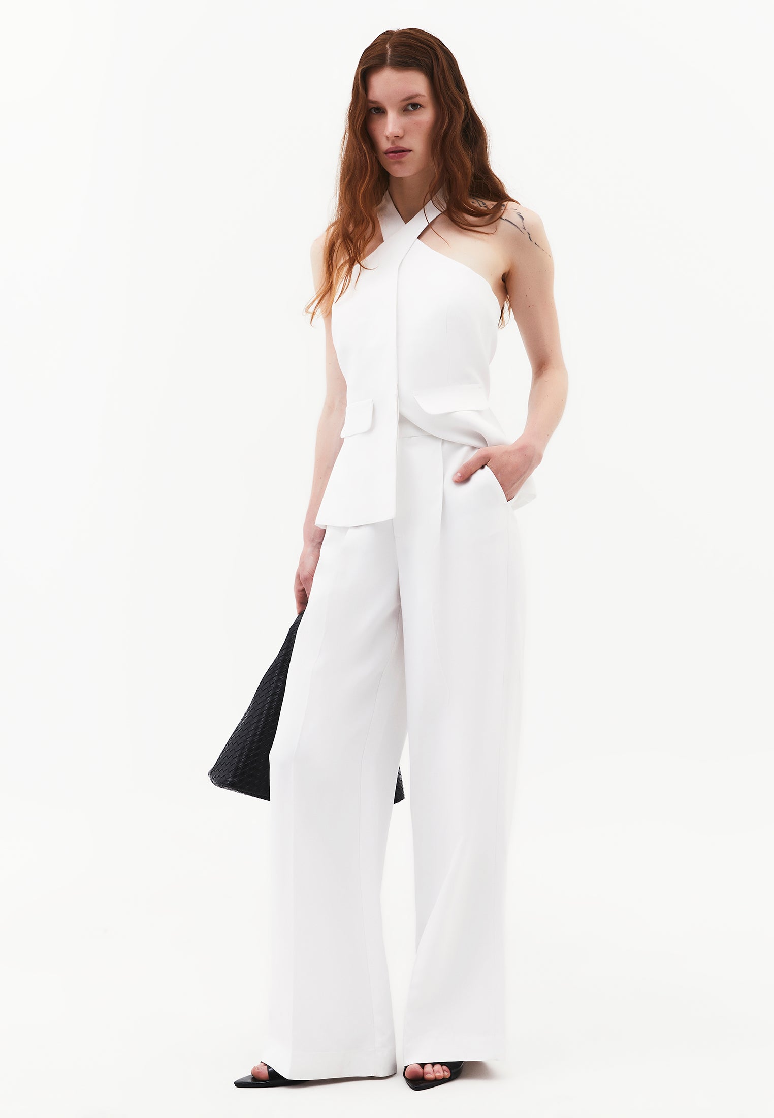 Standard Vest With Belt Detail And Halter Neck - WHITE