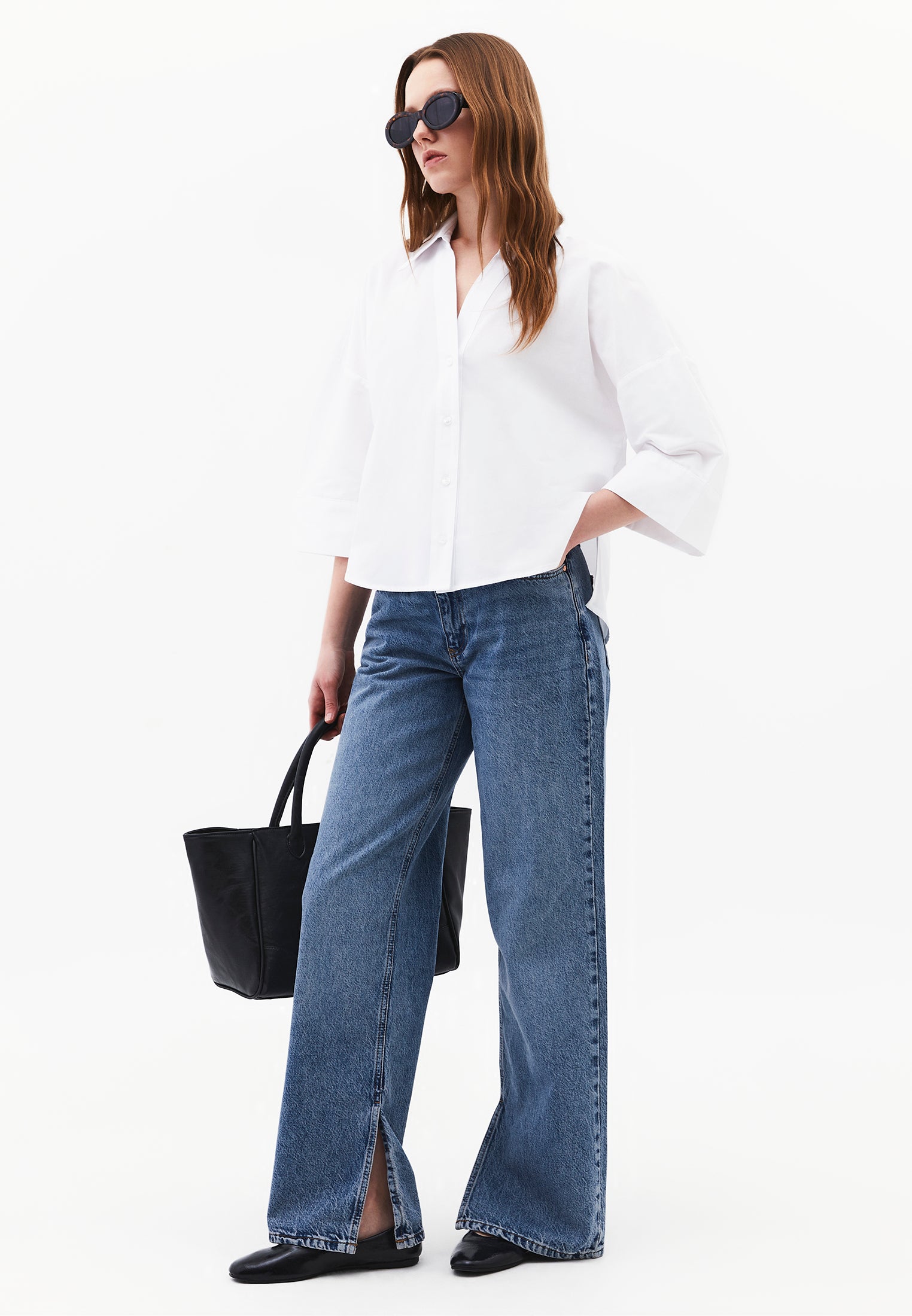 Oversize 3/4 Sleeve Buttoned Shirt - WHITE