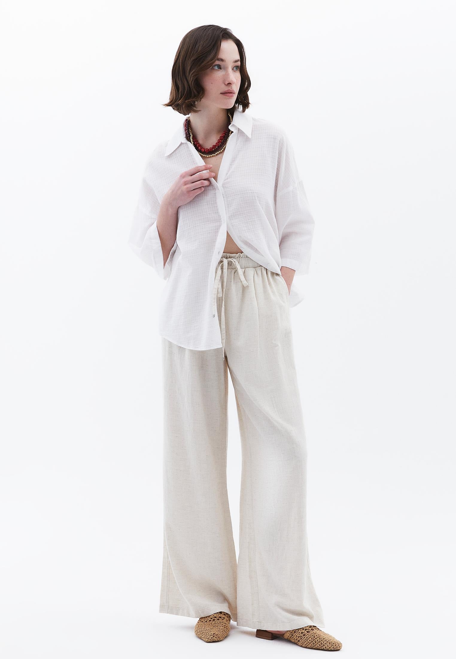 Button Detailed Oversize Shirt - WHITE