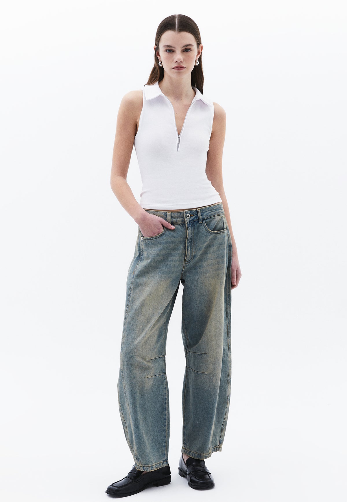 Polo Neck Tank Top - White