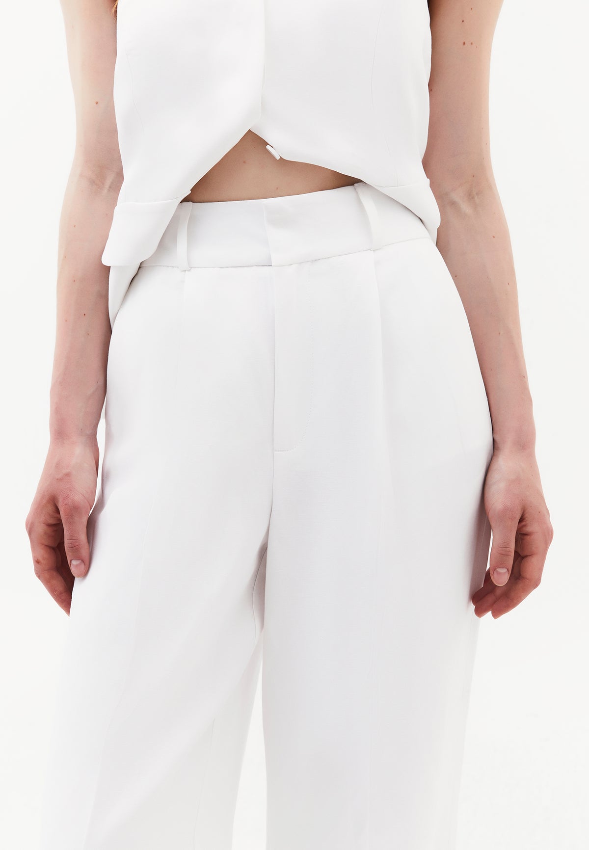 Wide Leg Pleated Ultra High Waist Long Pants - WHITE