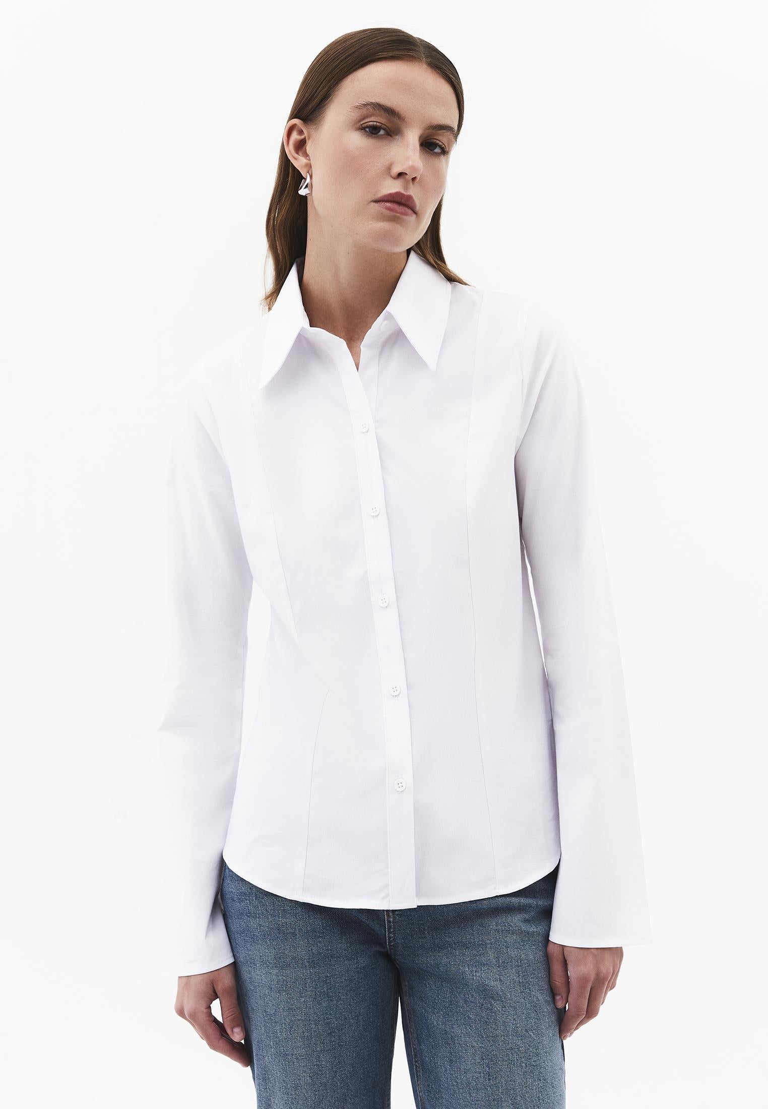 Shirt Collar Long Sleeve Buttoned Shirt - WHITE