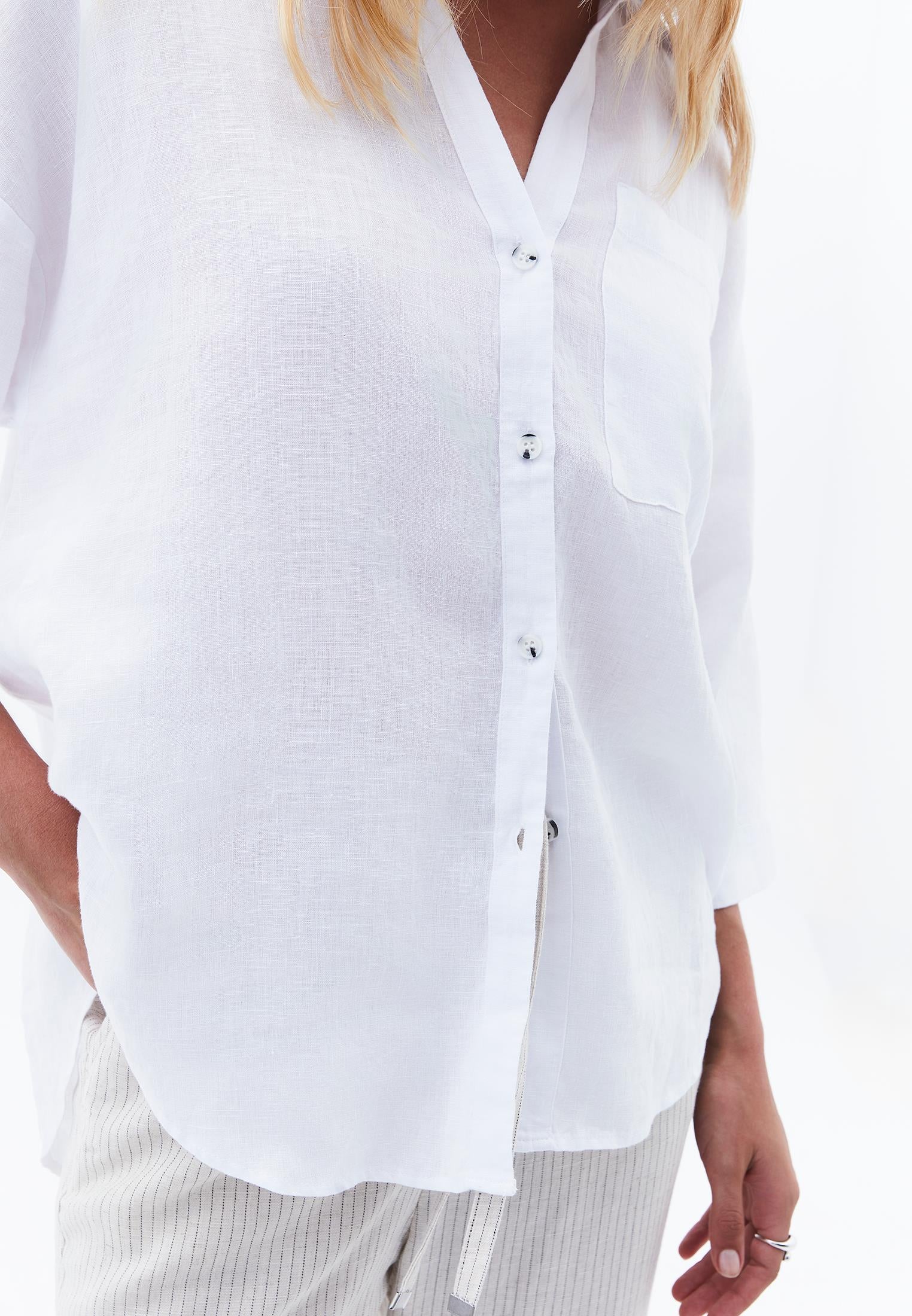 Shirt With Button Details At Tunic Length - WHITE
