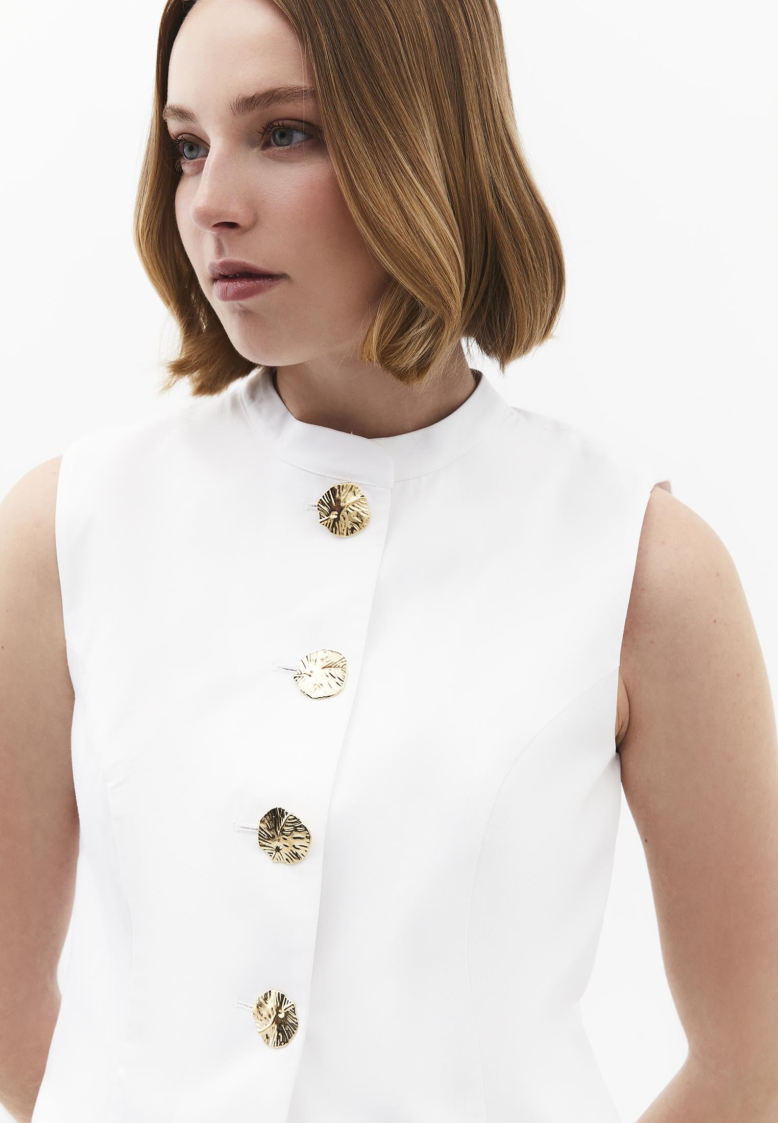 Vest With High Collar And Button Details - WHITE
