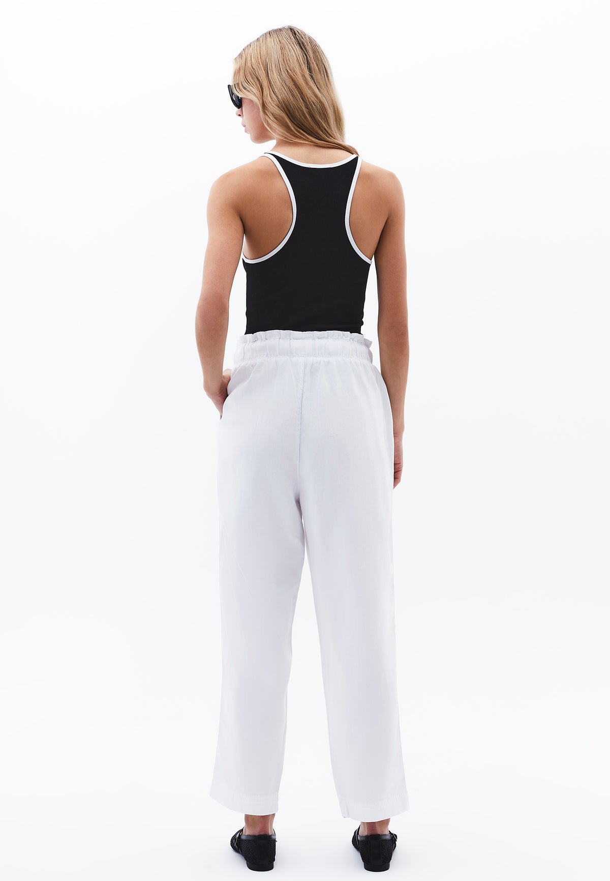 Pleated Ultra High Waist Baggy Pants - White