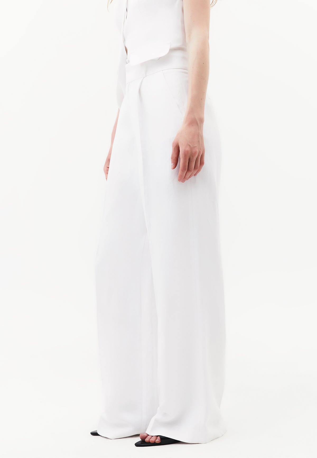 Wide Leg Pleated Ultra High Waist Long Pants - WHITE