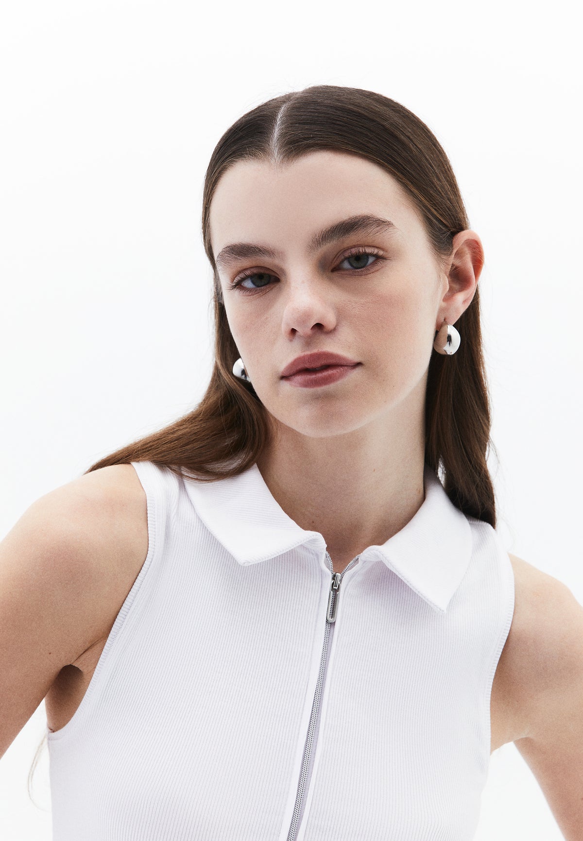 Polo Neck Tank Top - White