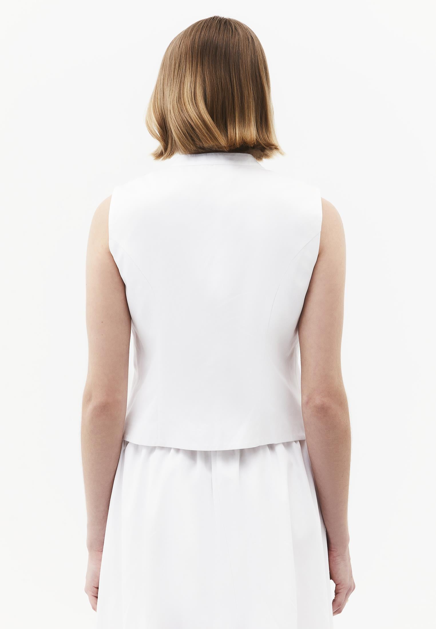 Vest With High Collar And Button Details - WHITE