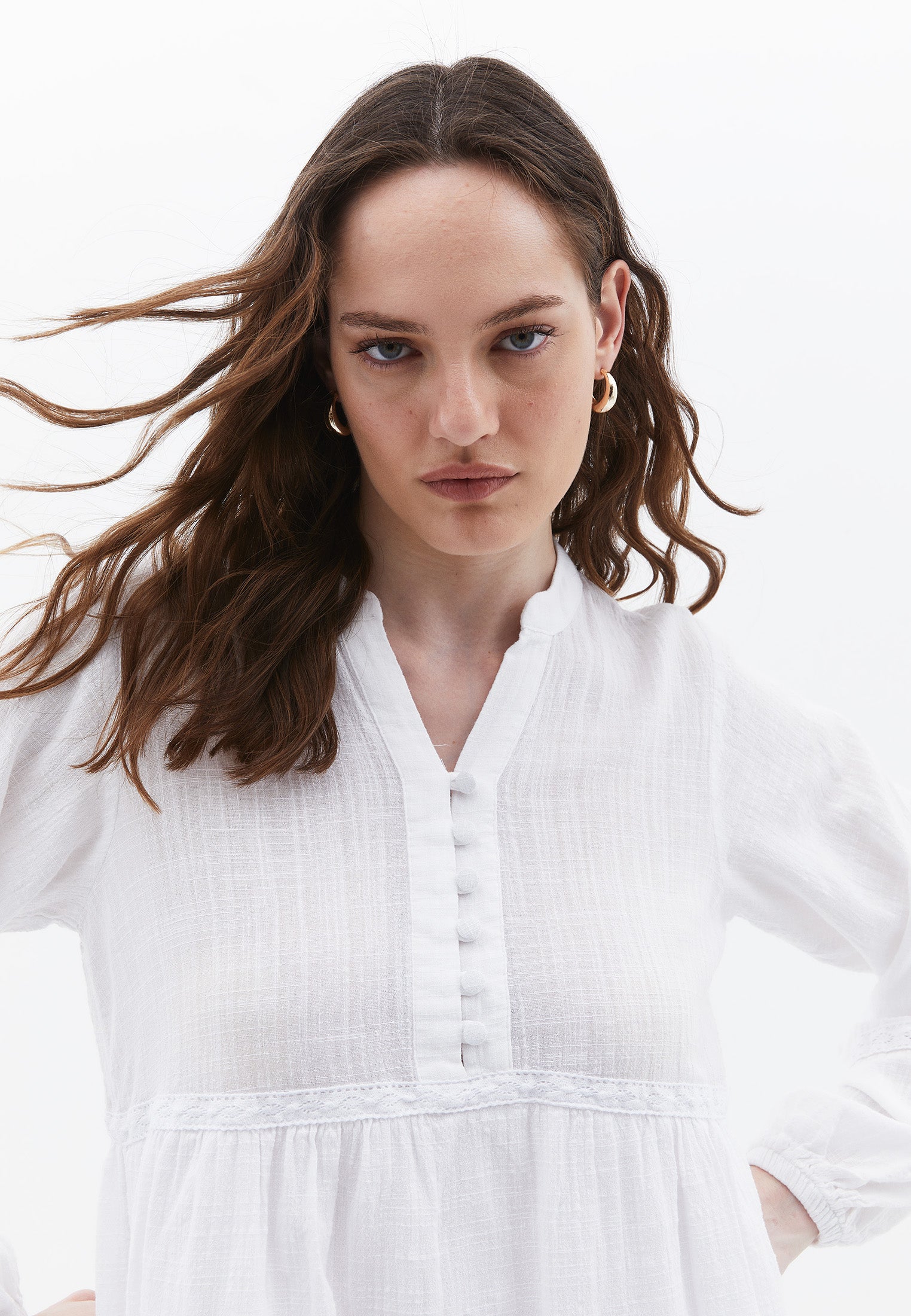 Balloon sleeve cotton dress - WHITE