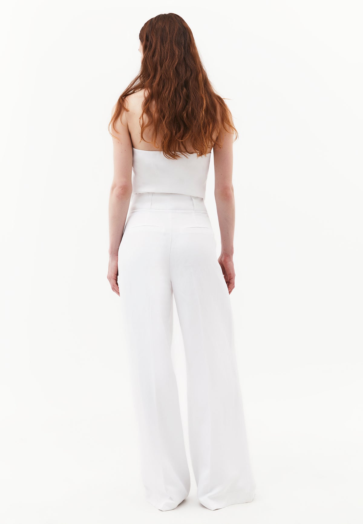 Wide Leg Pleated Ultra High Waist Long Pants - WHITE