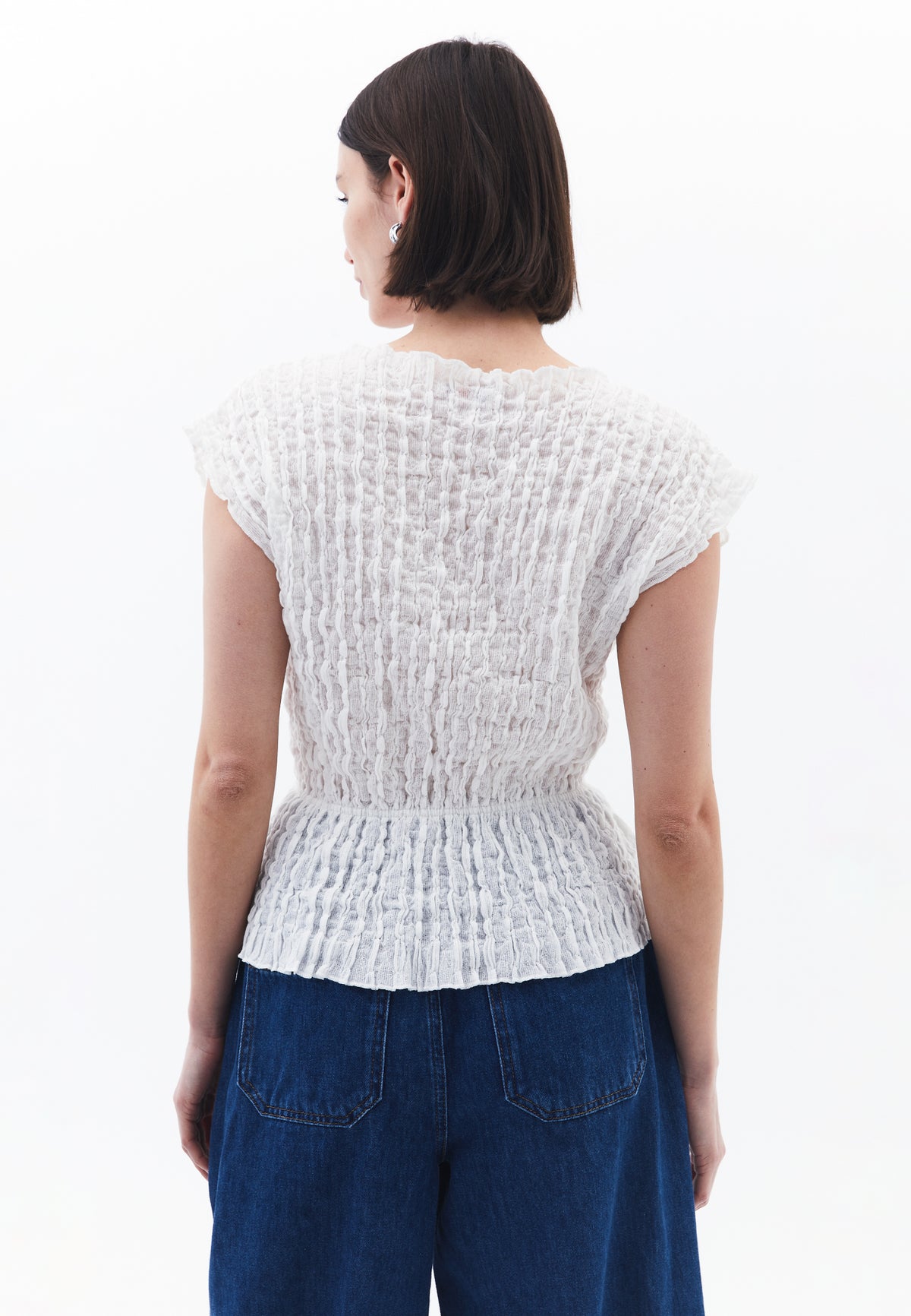 Loose Fit V Neck Short Sleeve Blouse - White