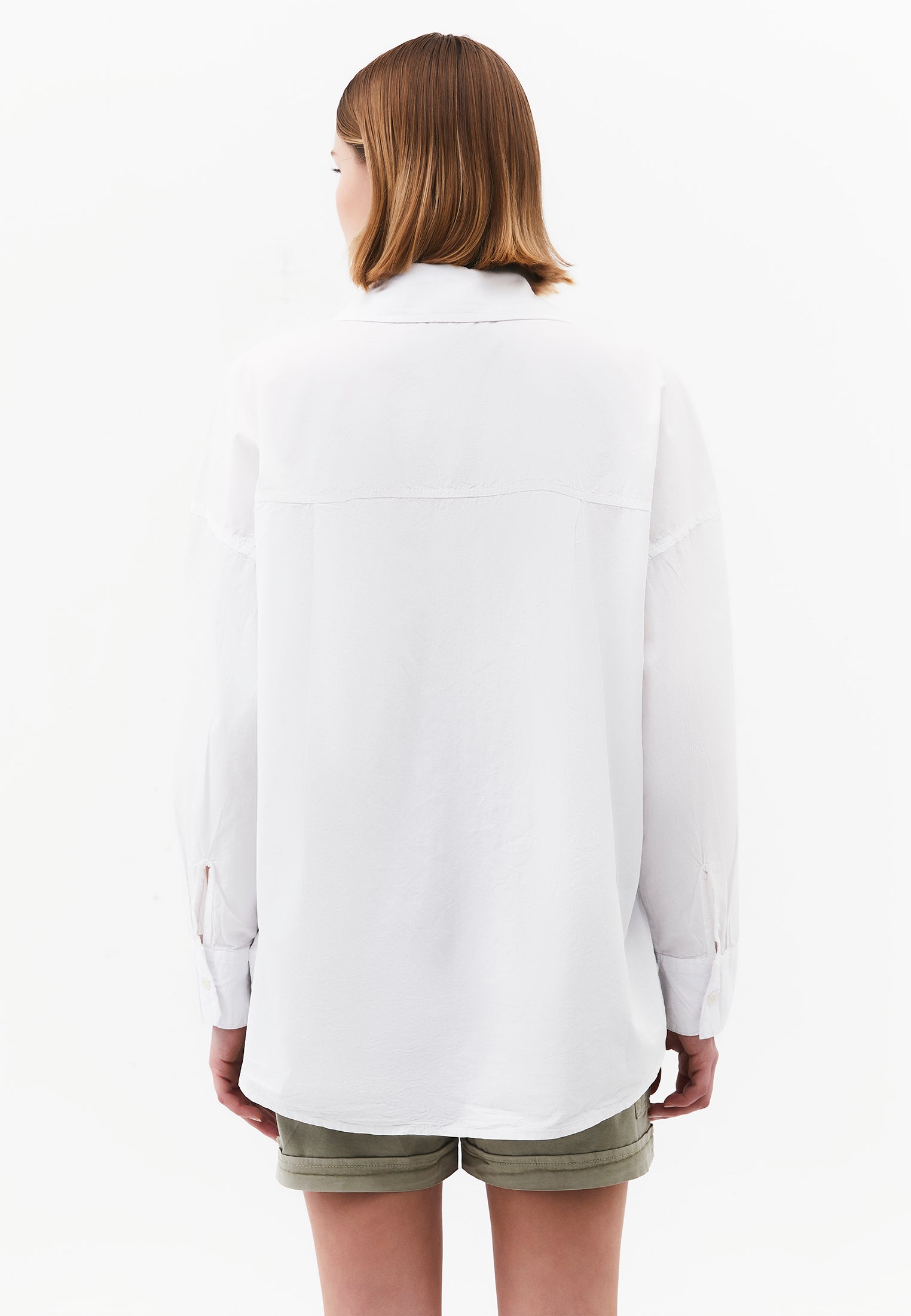 Oversized Long-Sleeve Shirt with Pocket Detail - WHITE