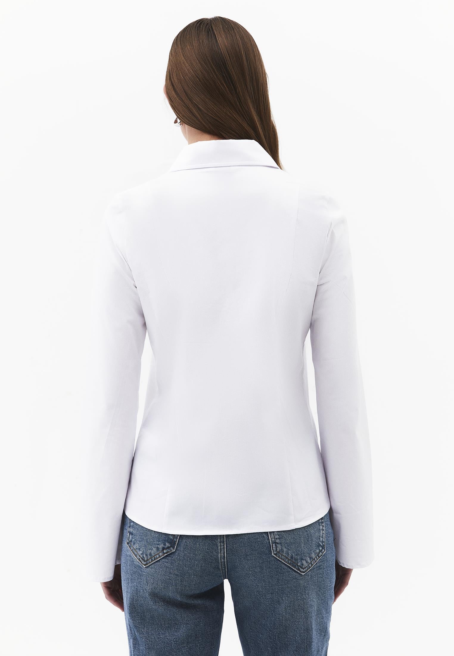 Shirt Collar Long Sleeve Buttoned Shirt - WHITE
