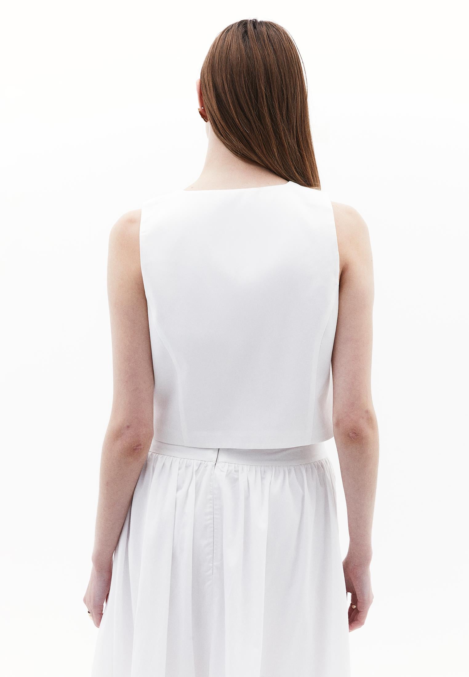 V Neck Button Detailed Vest - WHITE