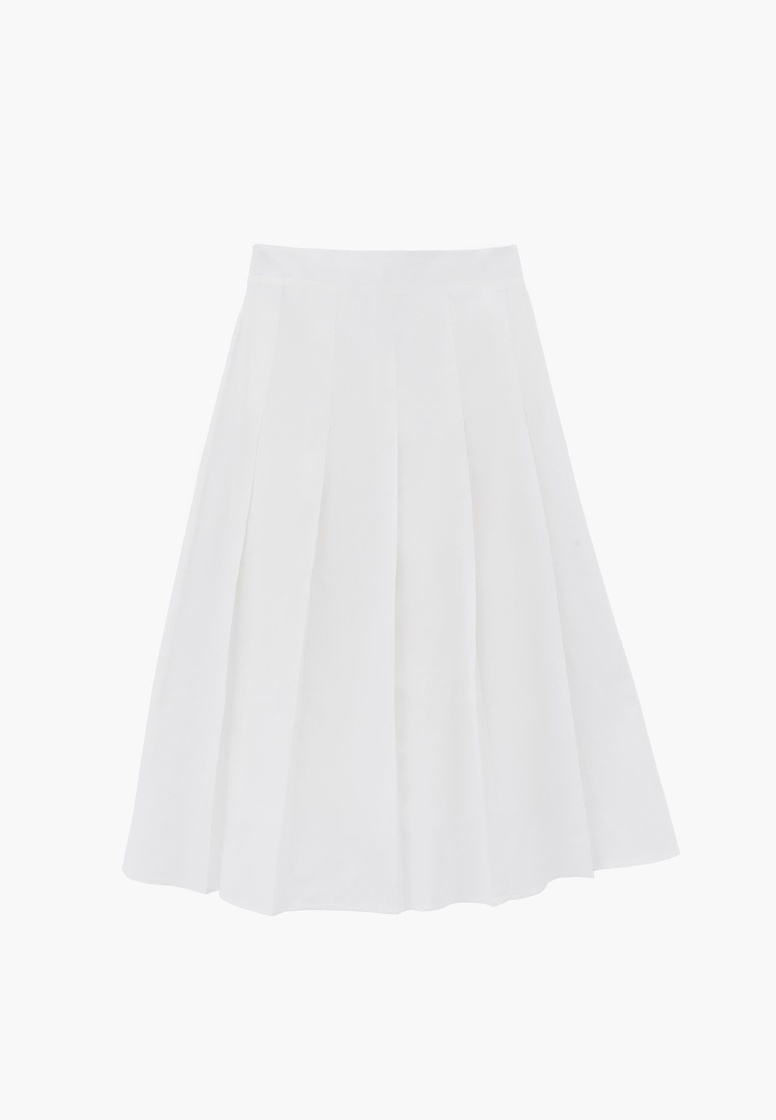 Pleated Flared Midi Skirt - WHITE