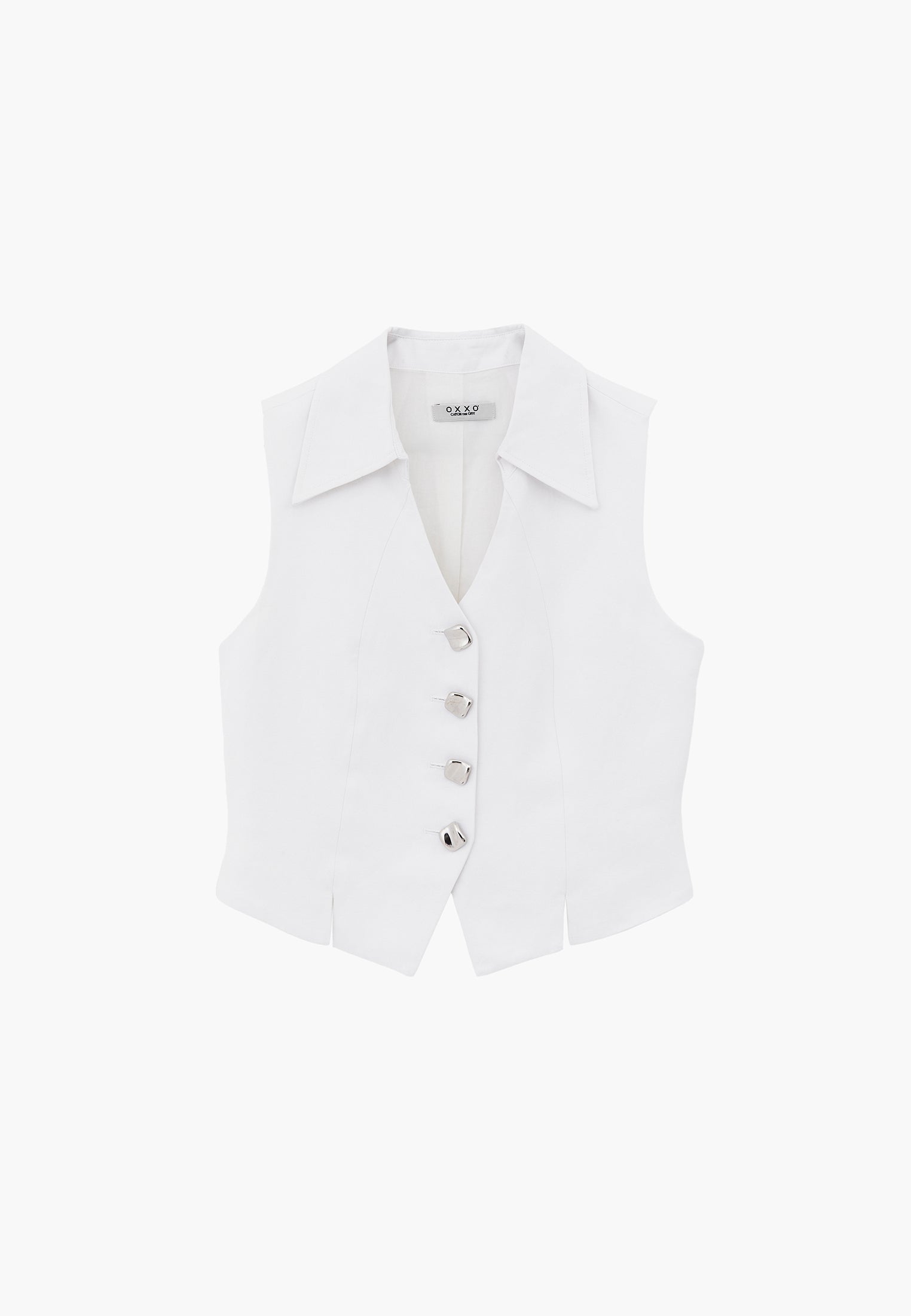 Vest With Shirt Collar And Standard Button Details - WHITE