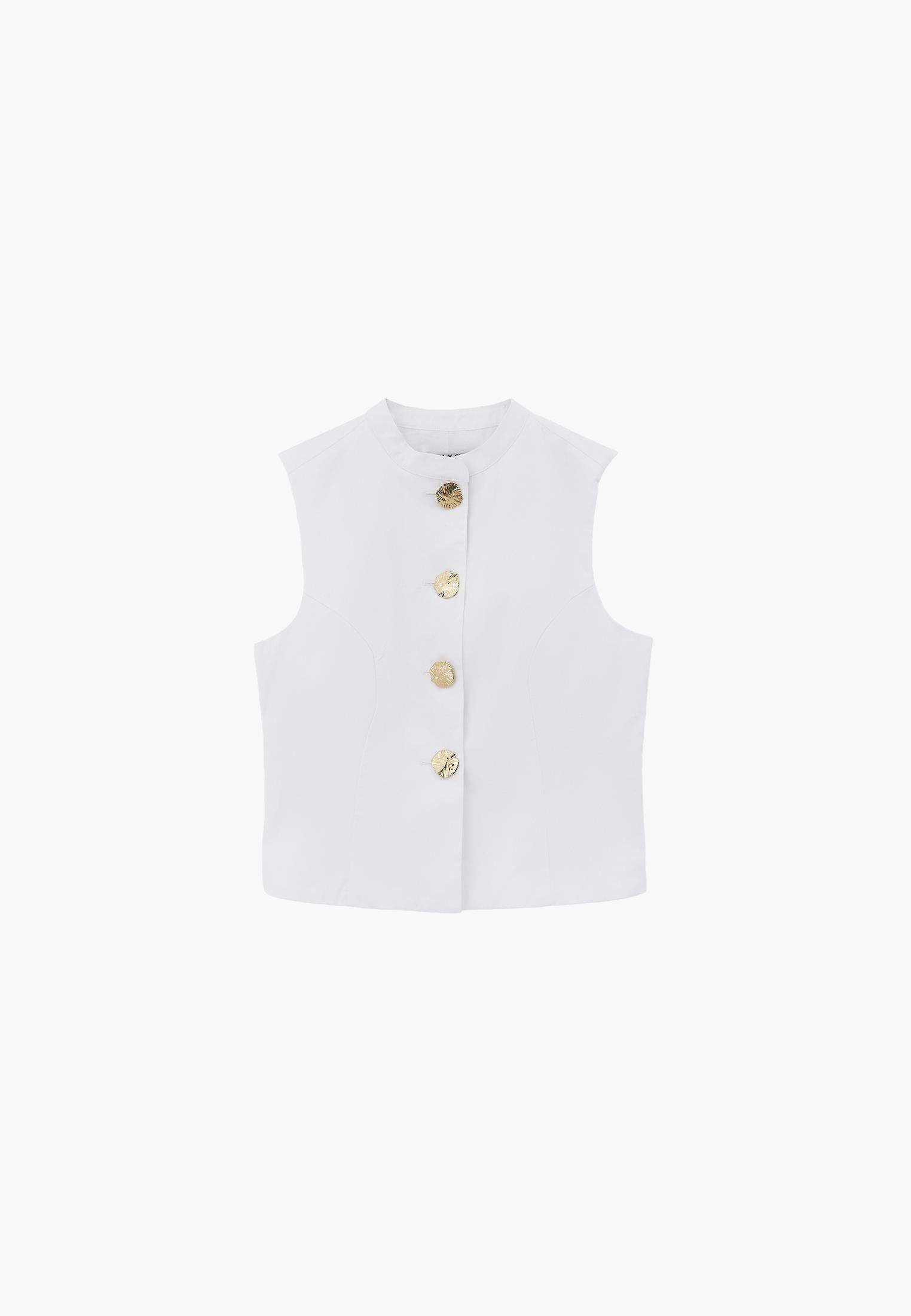 Vest With High Collar And Button Details - WHITE