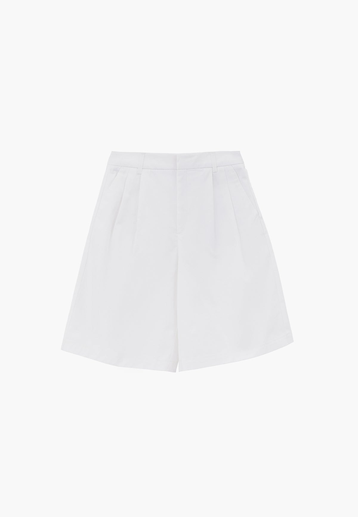 Pleated High Waist Midi Shorts - WHITE