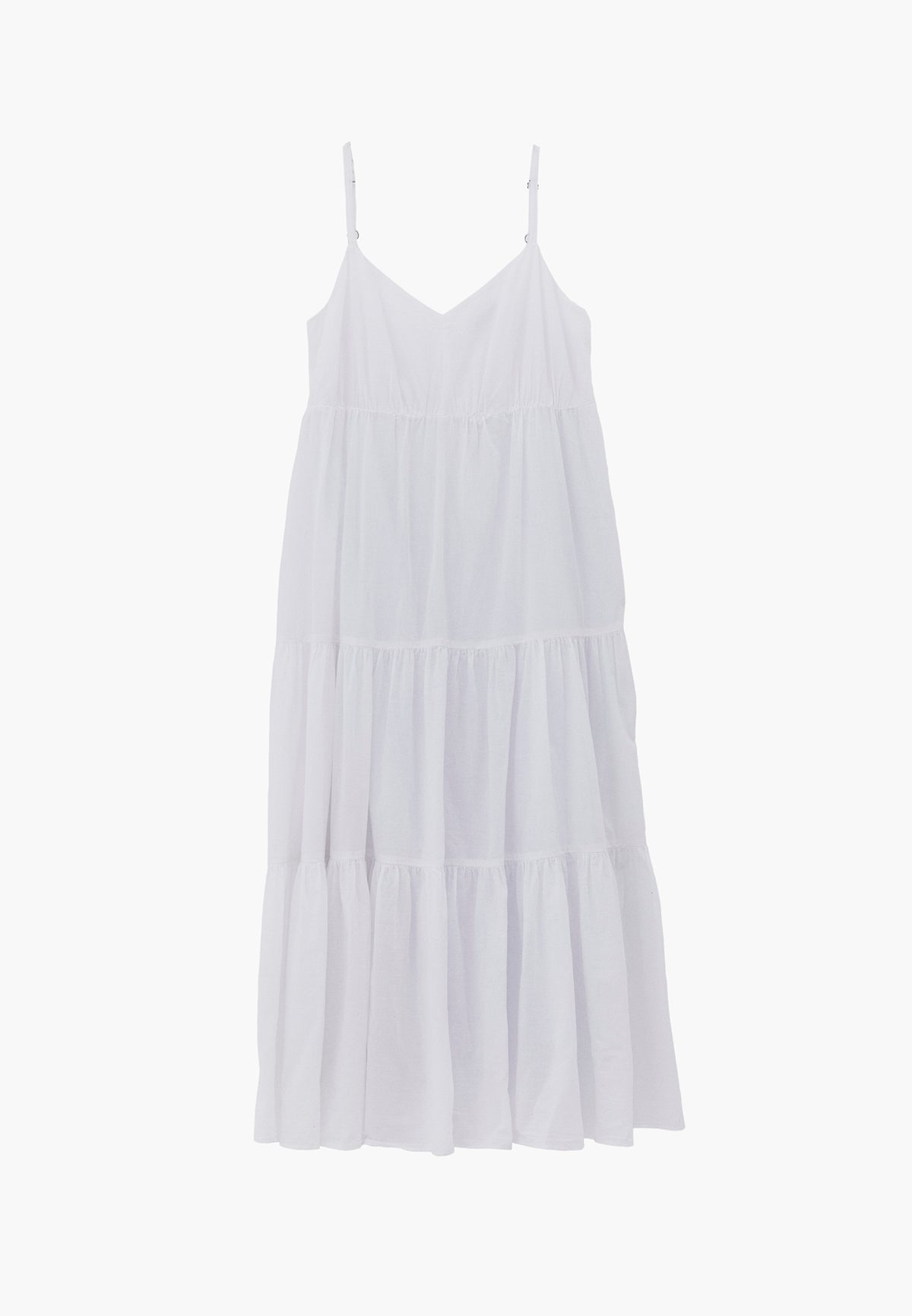 V Neck Ruched Long Dress - White